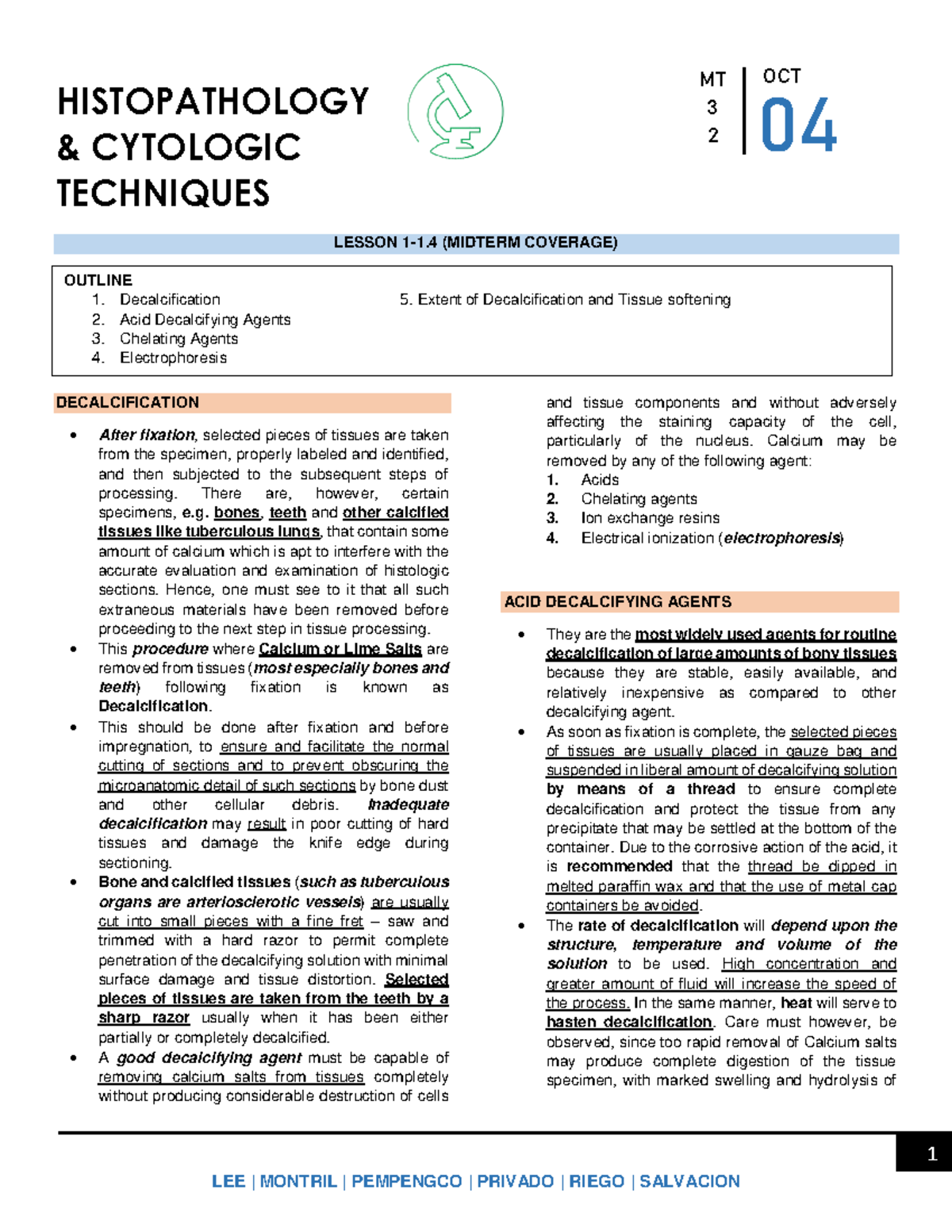 Histopathology Decalcification and Dehydration 04 OCT HISTOPATHOLOGY