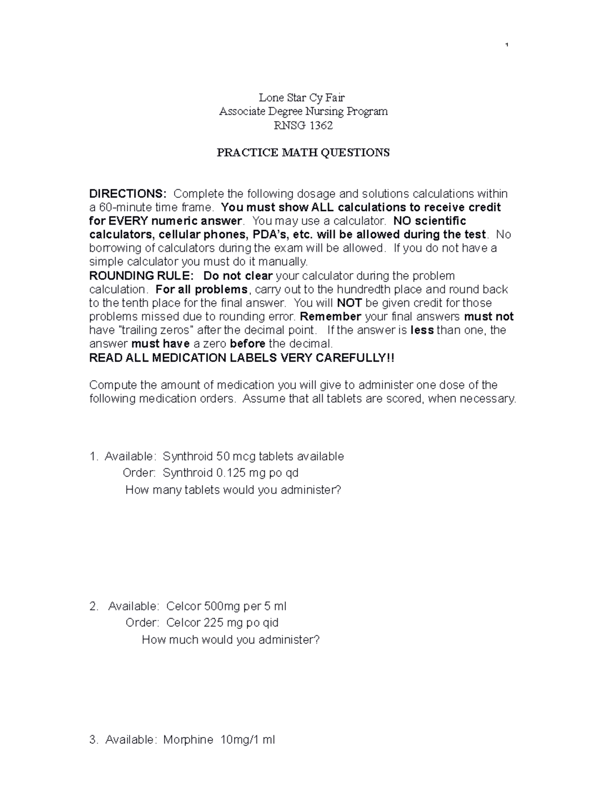 MS 2 math practice problems with answers Lone Star Cy Fair Associate