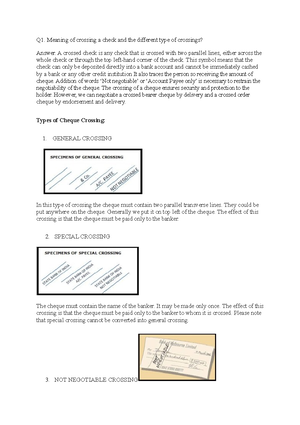 Crossing of cheque  Crossing of Cheque and its different types