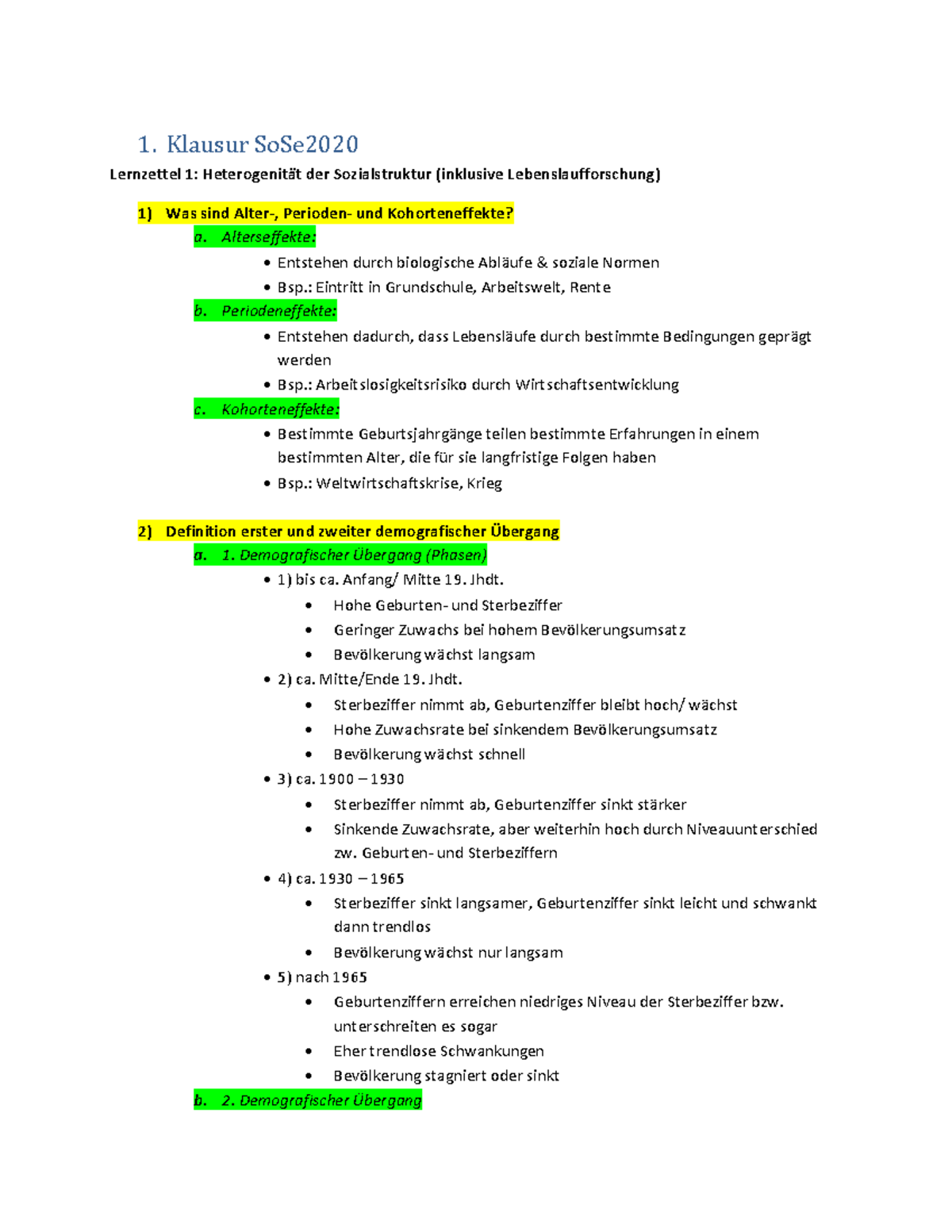 Lernzettel 1 Heterogenität Der Sozialstruktur So Se2020 - 1. Klausur ...