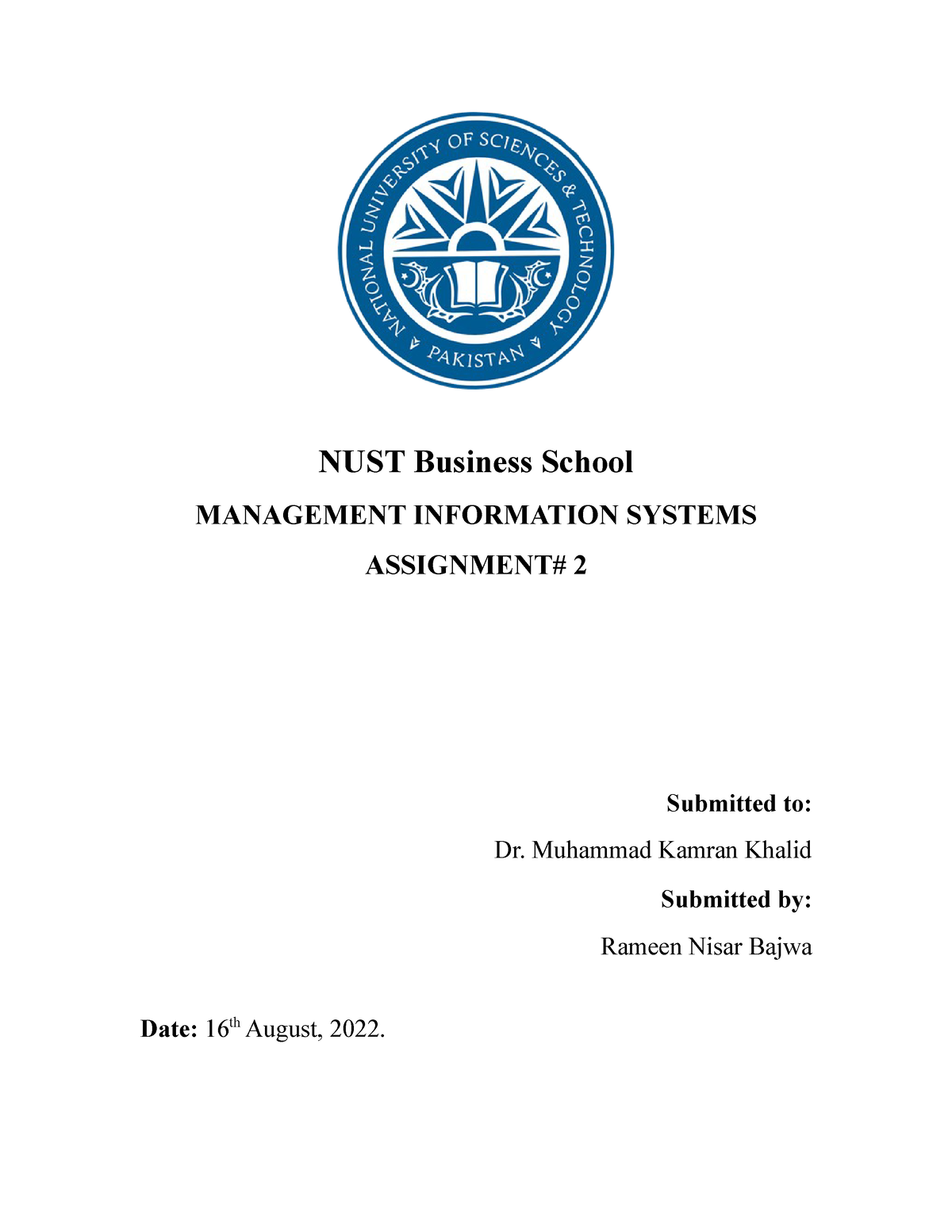 nust assignment front page