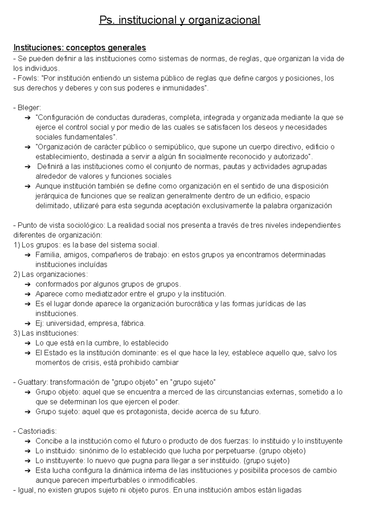 Resumen Ps. Institucional - Psicología Institucional Y Organizacional ...