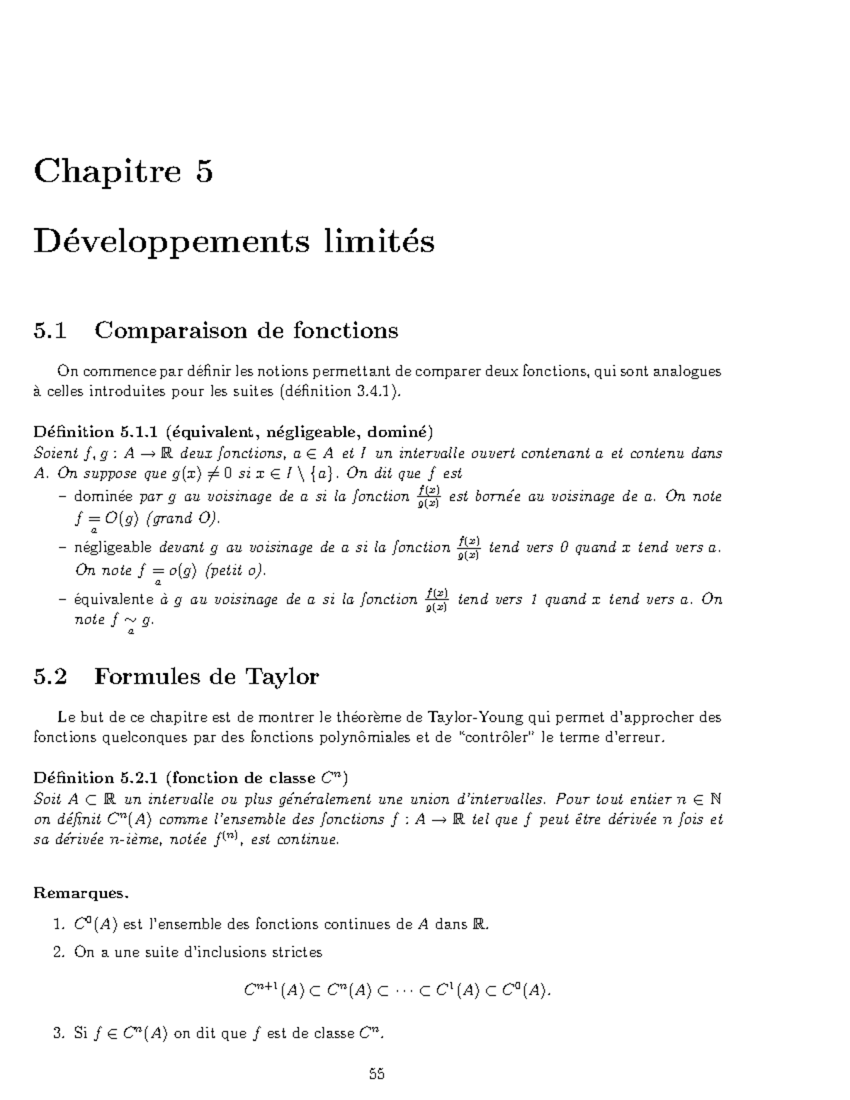 Ca1 19 Ca1 19 Chapitre 5 D ́eveloppements Limit ́es 5 Comparaison De Fonctions On Commence