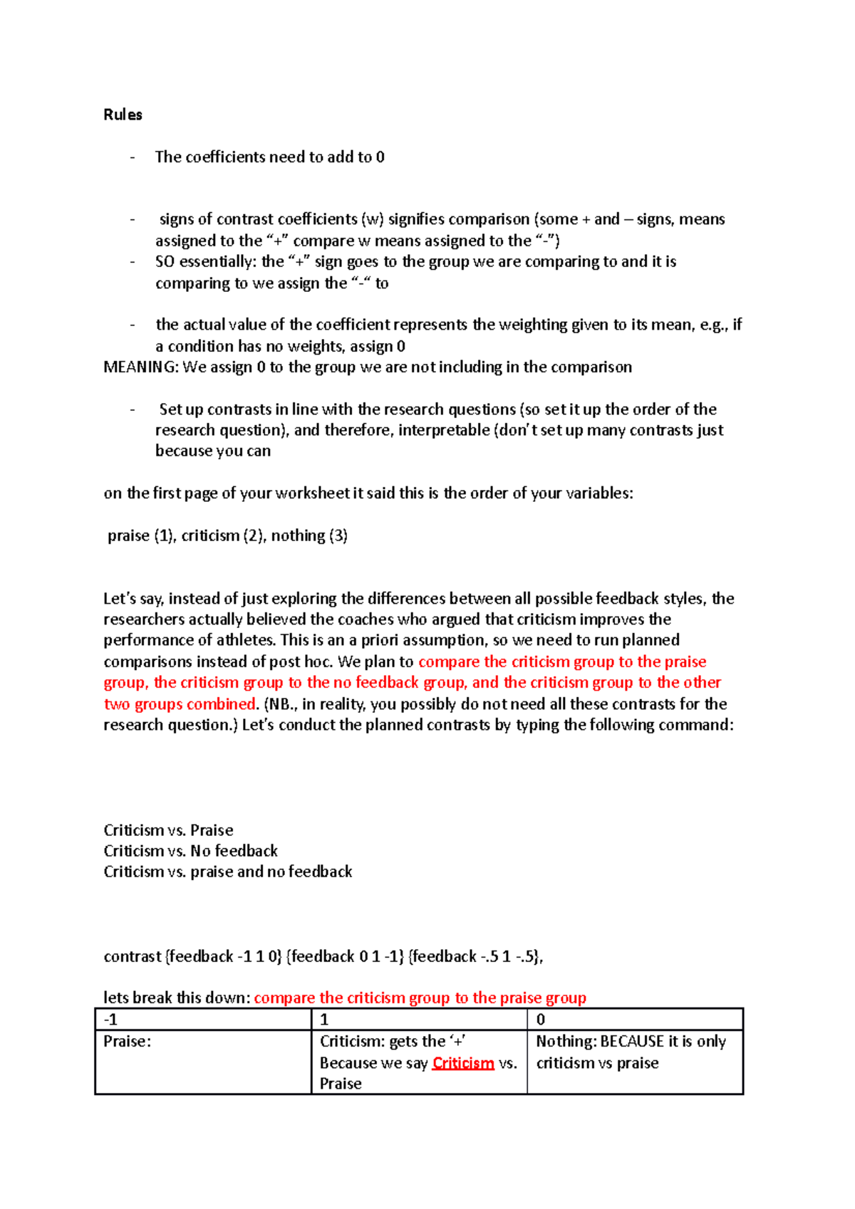 Assigning coefficients - Rules - The coefficients need to add to 0 ...