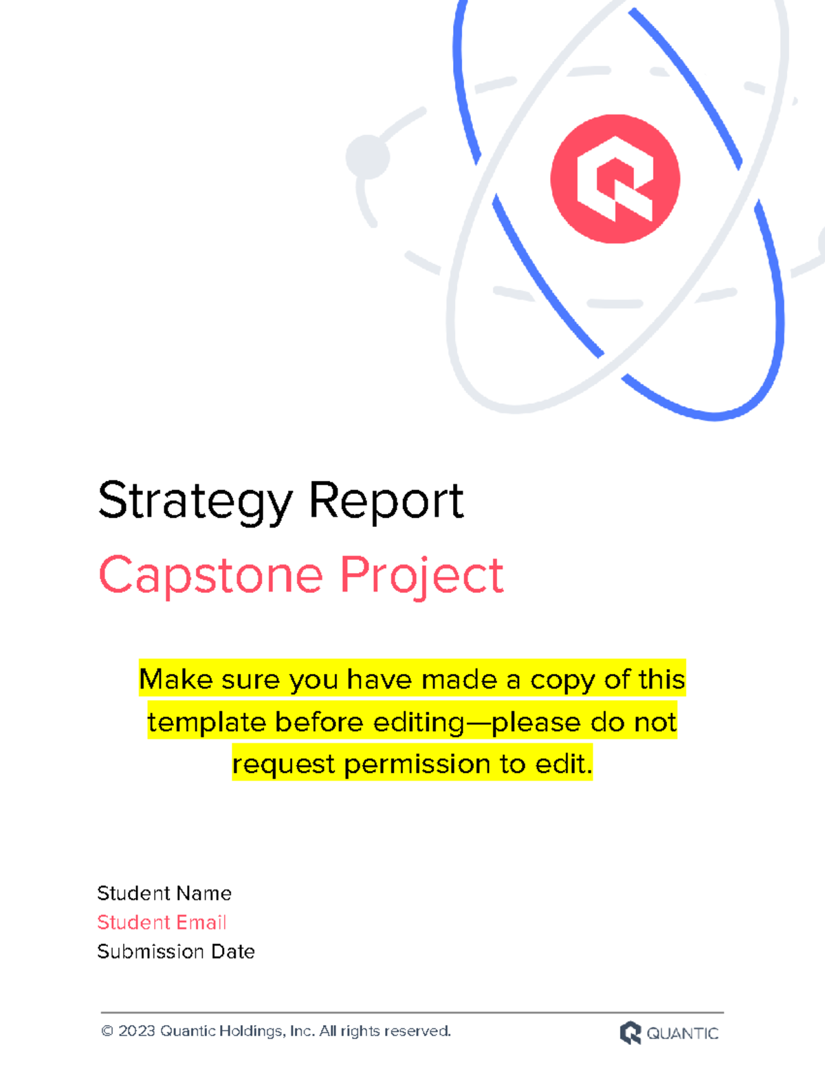 Copy of Quantic Capstone Strategy Report Template - Strategy Report ...