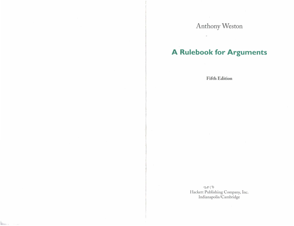 Weston Rulebook for Arguments, Appendix 1 on Logical Fallacies (2017