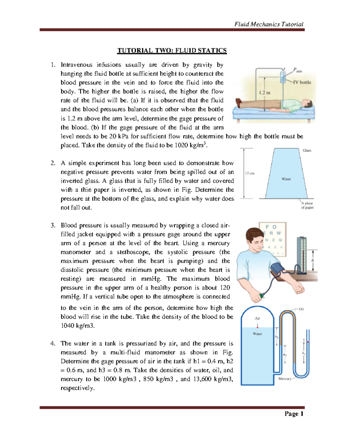 FM TUT-2 - TUTORIAL TWO: FLUID STATICS Intravenous infusions usually ...
