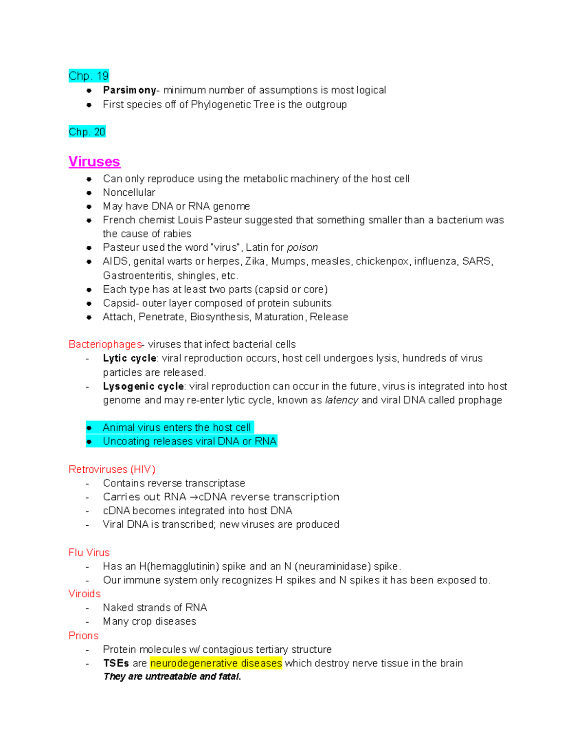 BIO 112 Notes - Covers the basics of BIO-112 - Chp. 19 Parsimony ...