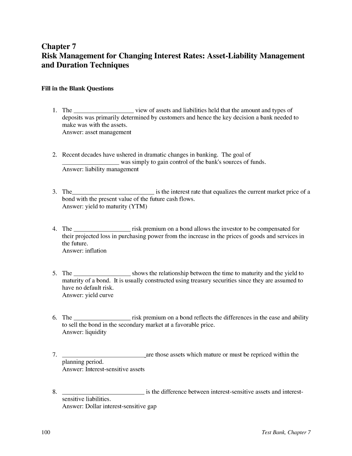 Chap007 Risk Management For Changing Interest Rates Asset Liability