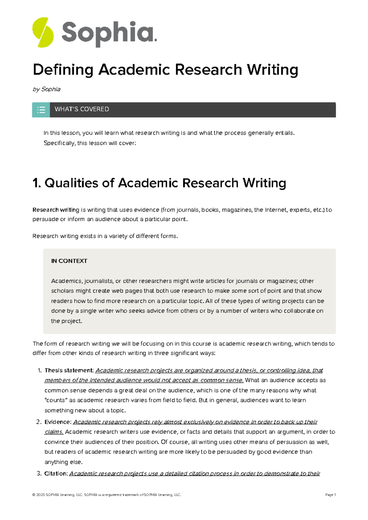 academic writing definition in research