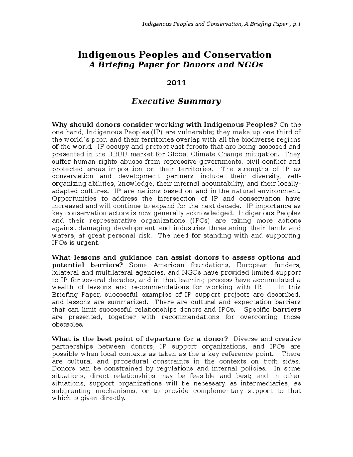 Donor Briefing Paper IPand Conservation - Indigenous Peoples and ...