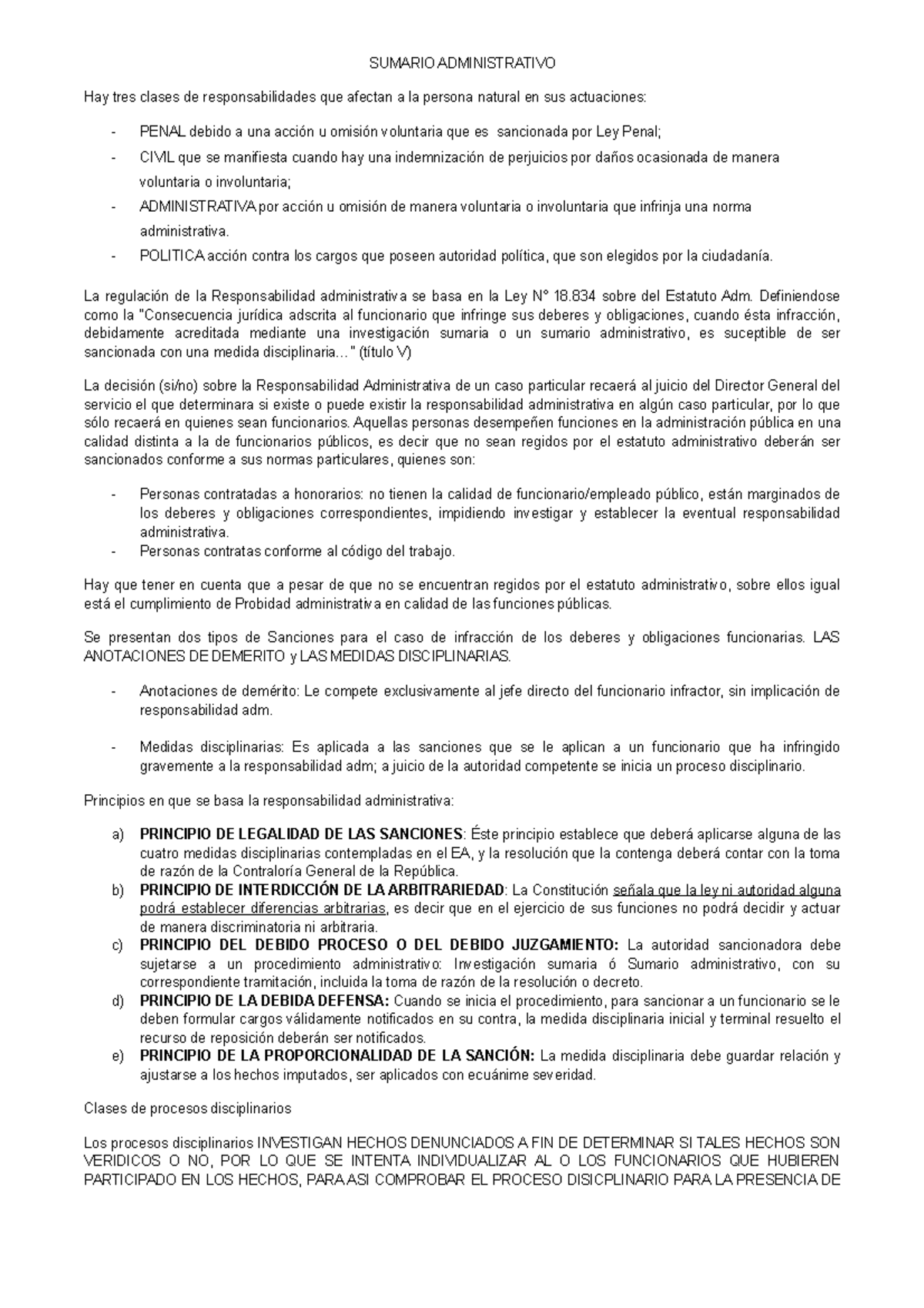 Sumario Administrativo - SUMARIO ADMINISTRATIVO Hay tres clases de  responsabilidades que afectan a - Studocu