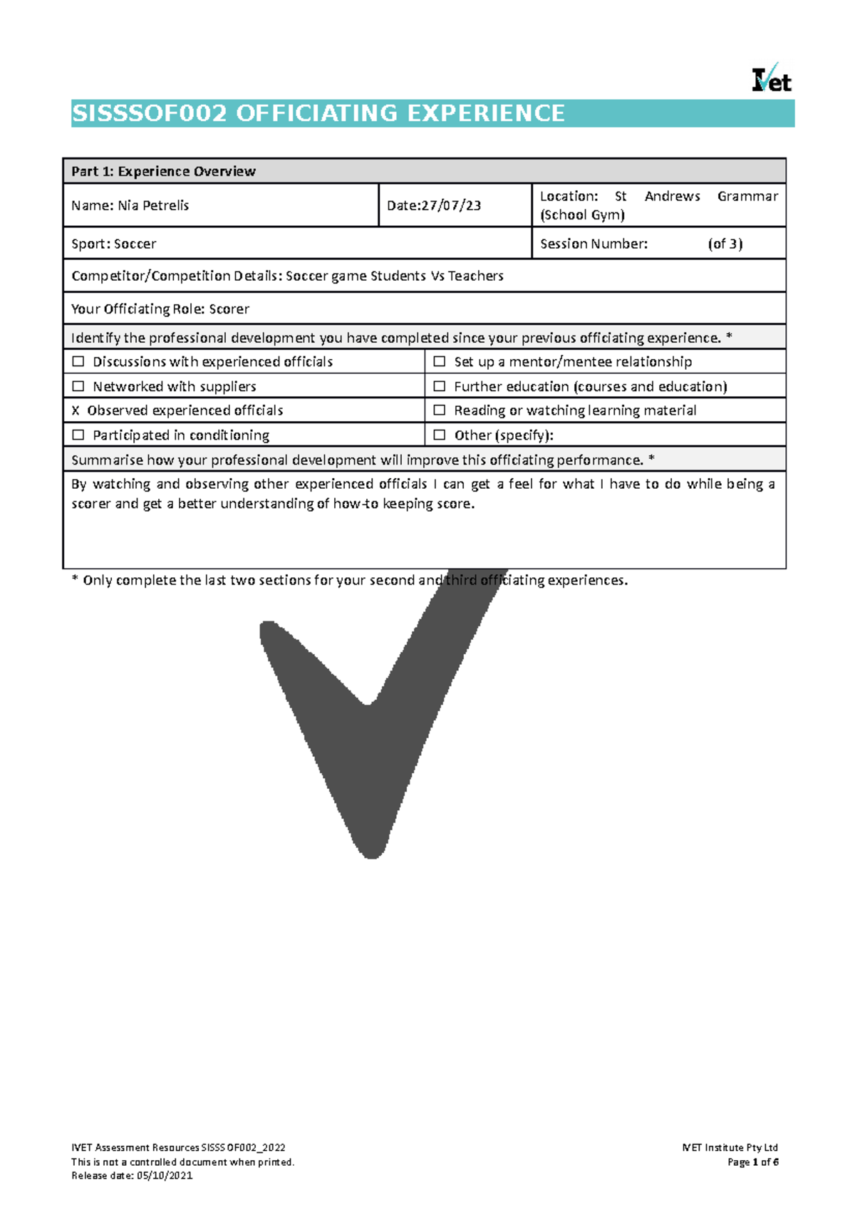 1692842240- Sisssof 002 A2 Officiating Experience Template - SISSSOF002 ...