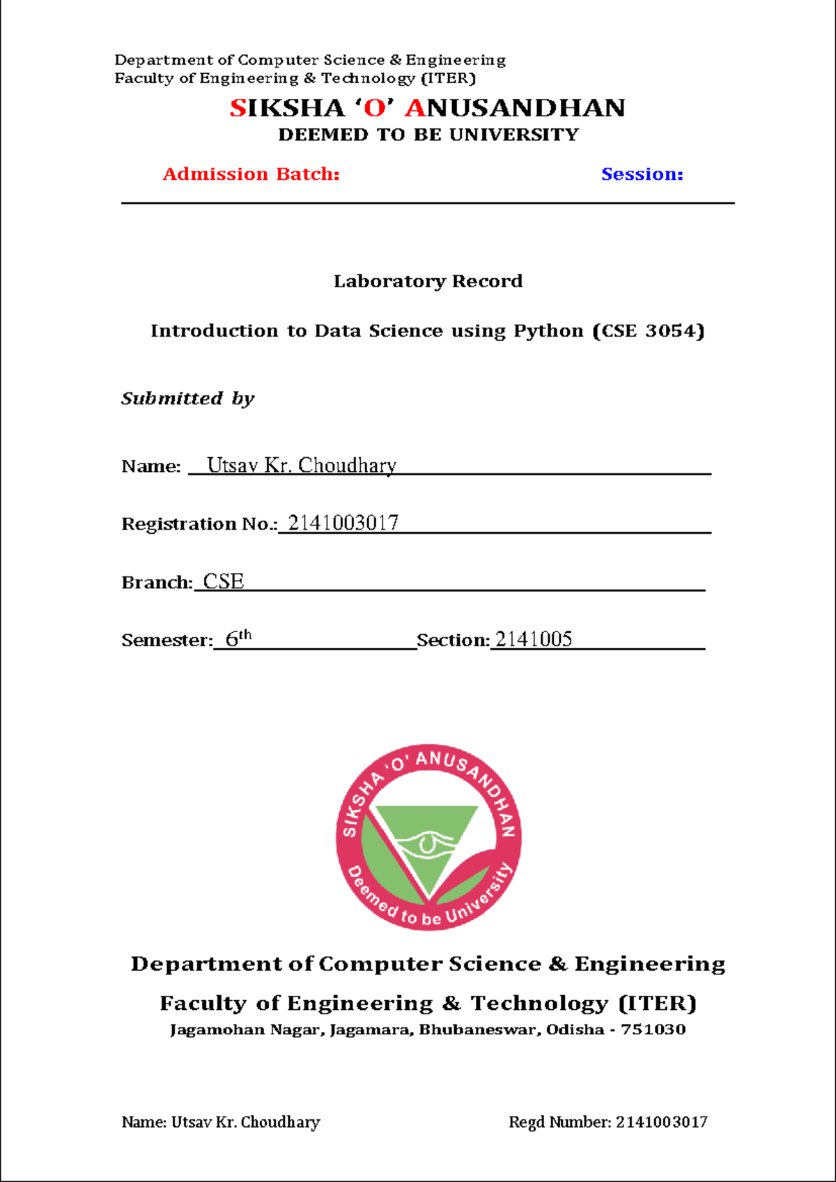 Idsup Assignment 1 Faculty Of Engineering And Technology Iter Siksha ‘o’ Anusandhan Deemed To