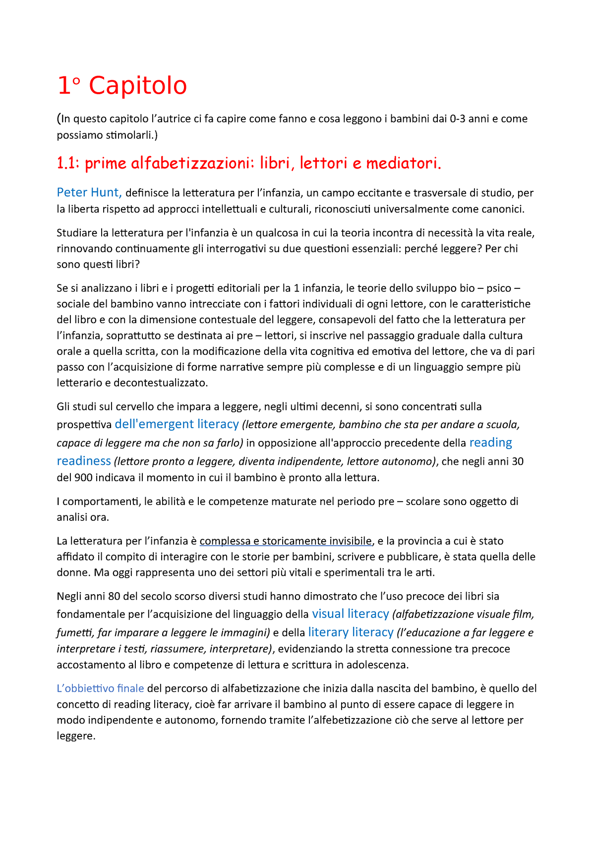 Letteratura Riassunto Libro - 1 ° Capitolo (In Questo Capitolo L ...