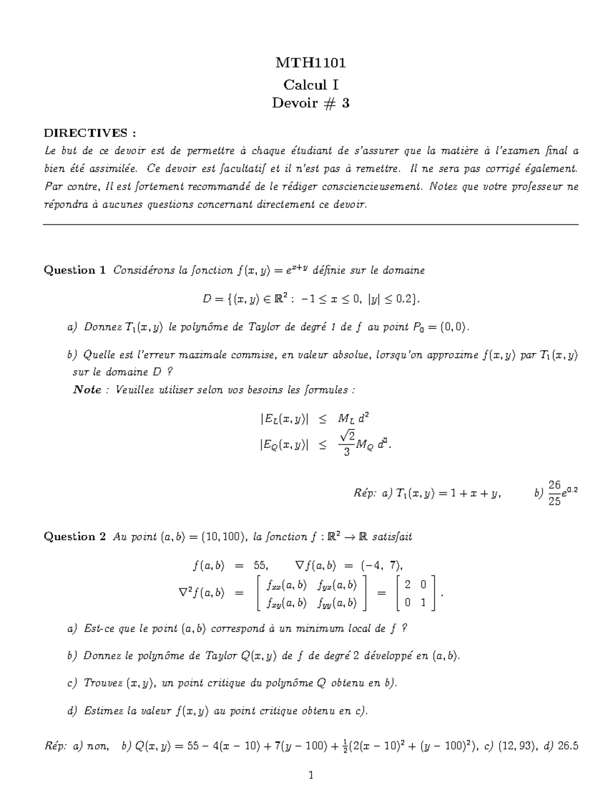 Devoir 3 - tp math - MTH Calcul I Devoir # 3 DIRECTIVES : Le but de ce ...