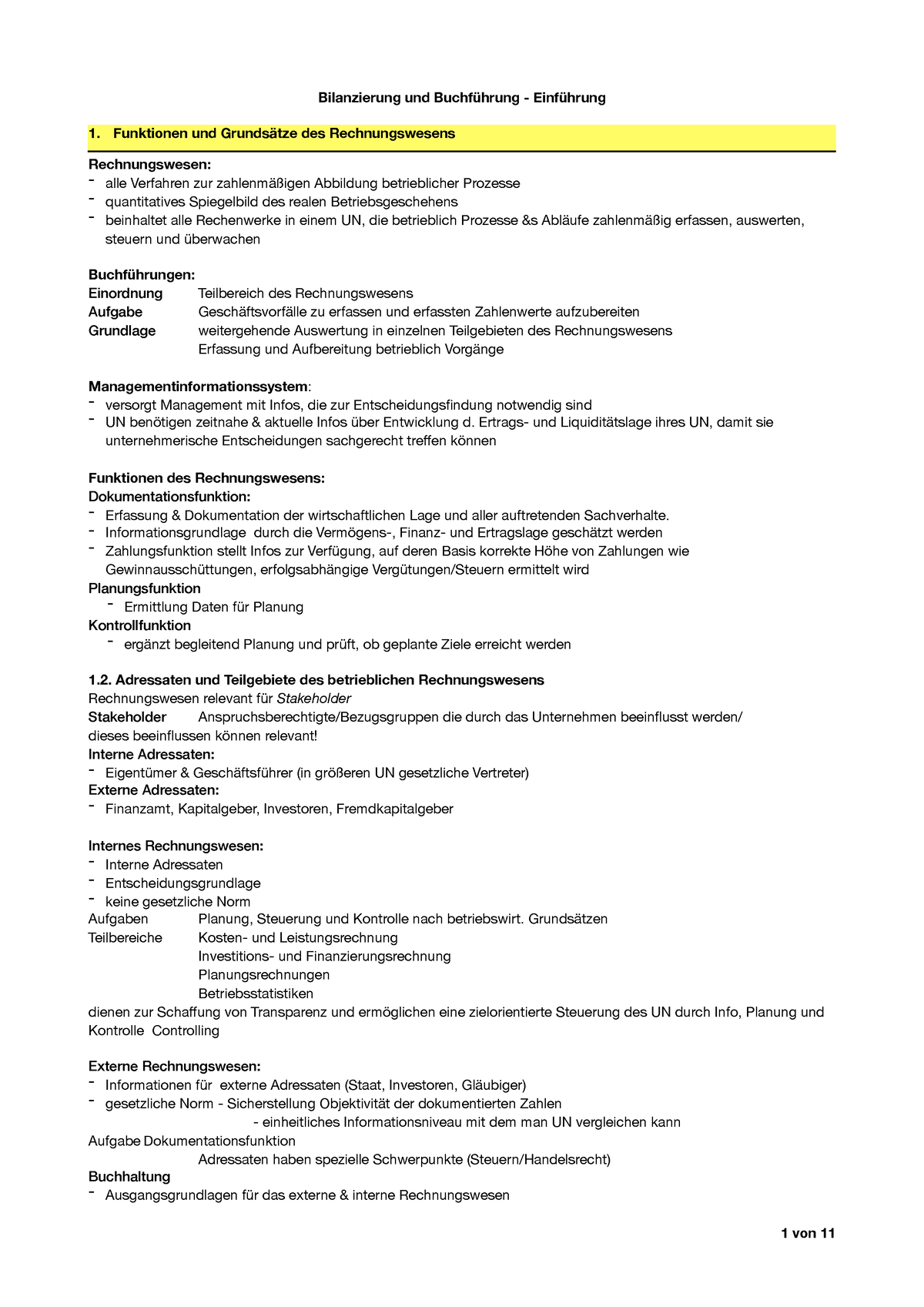 Zusammenfassung -BUB - Bilanzierung Und Buchführung - Einführung 1 ...