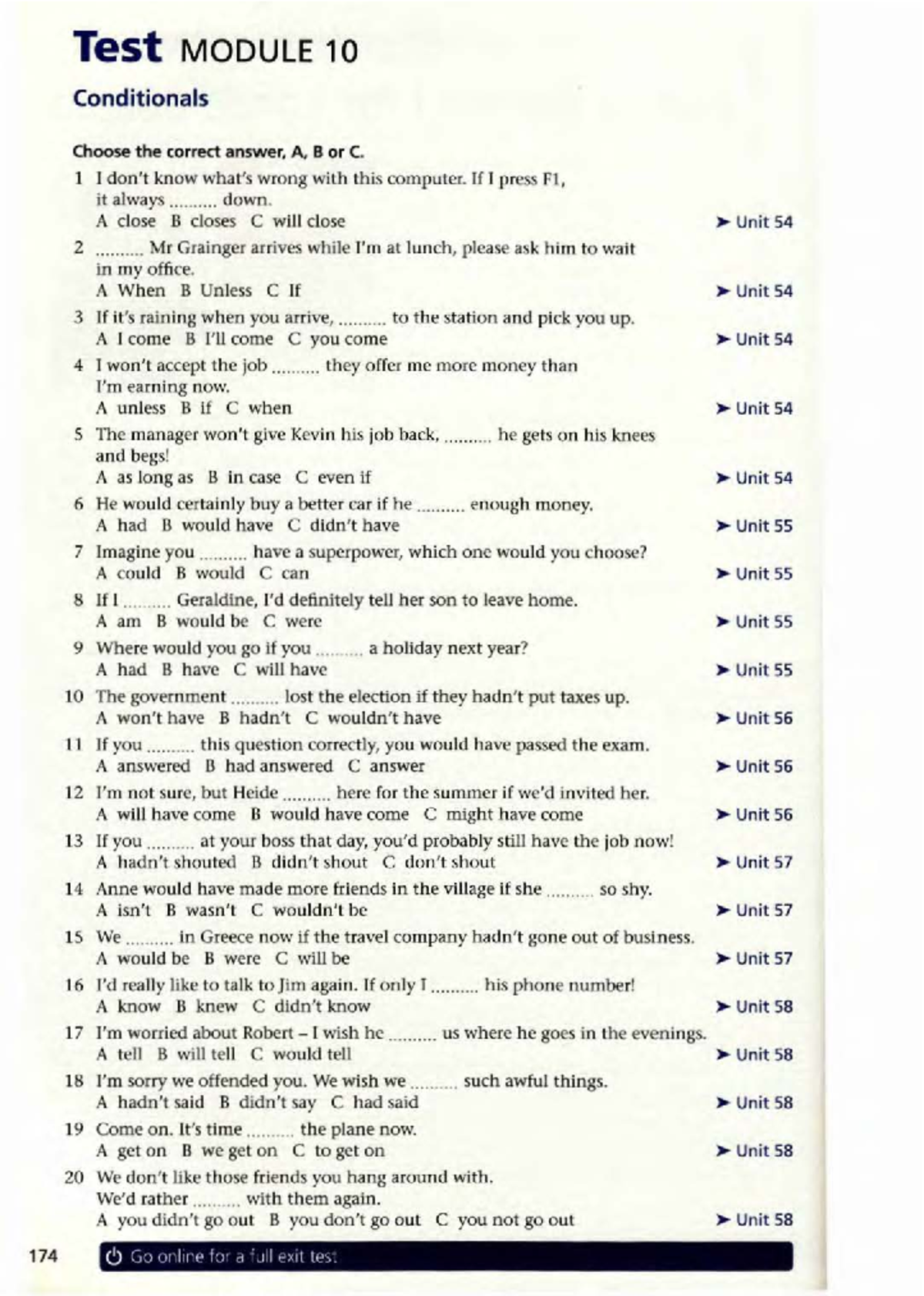 Conditionals - 174 Test MODULE 10 Conditionals Choose th e correct ...