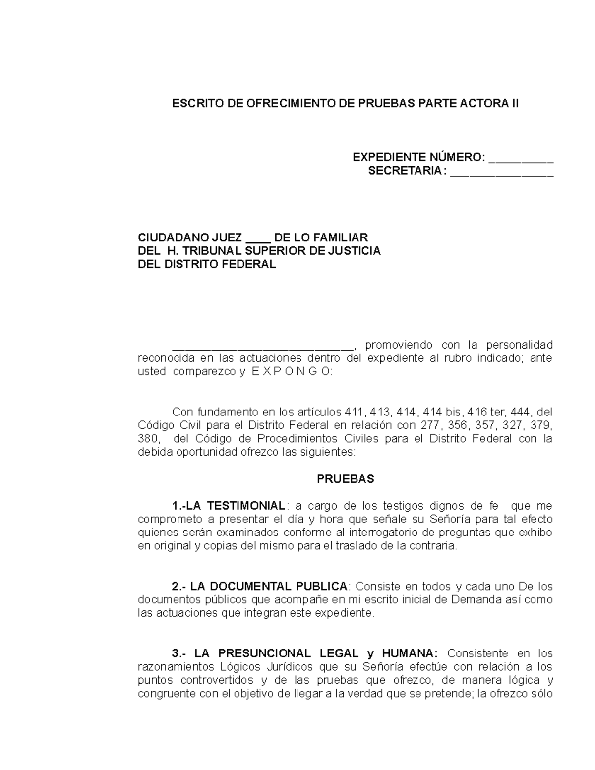 Escrito DE Ofrecimiento DE Pruebas Parte Actora II - ESCRITO DE ...