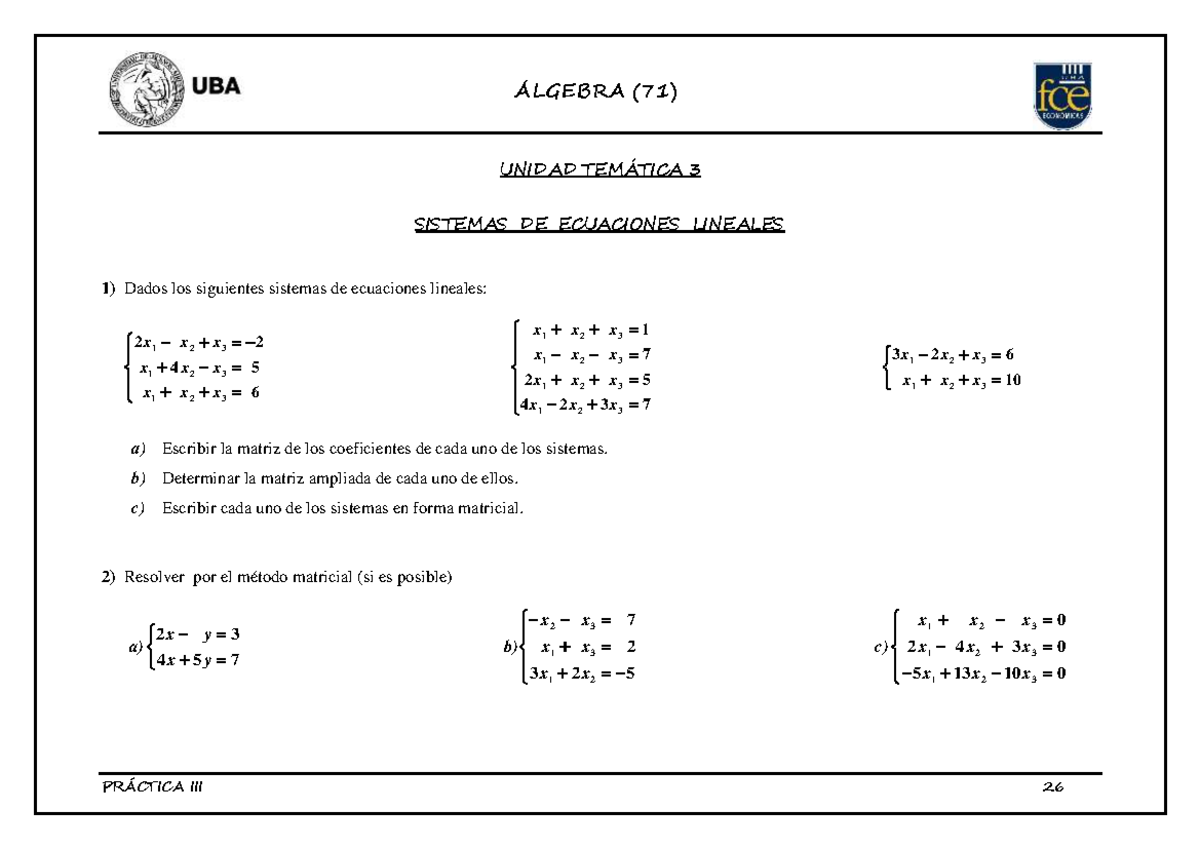 Practica 3 Sistemas 2019 - UNIDAD TEMÁTICA 3 SISTEMAS DE ECUACIONES ...