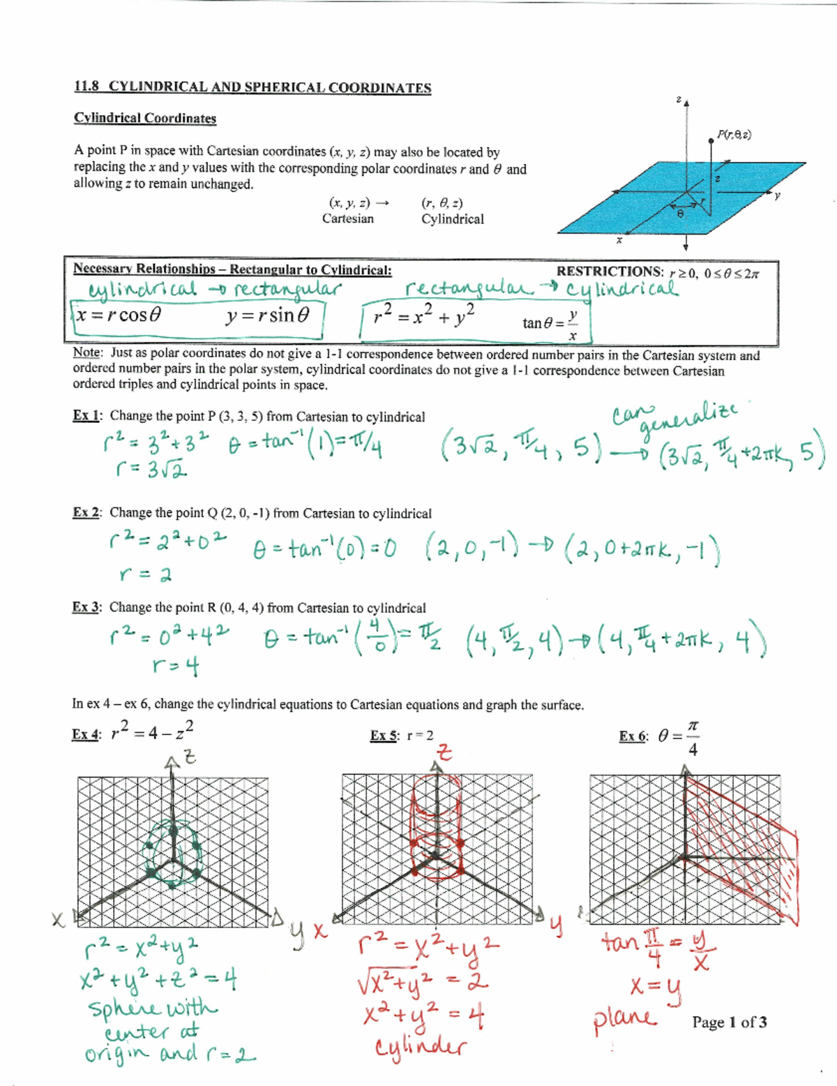 Notes Day 4 Part 2 11 - Spherical And Cylindrical Coordinates - MATH ...