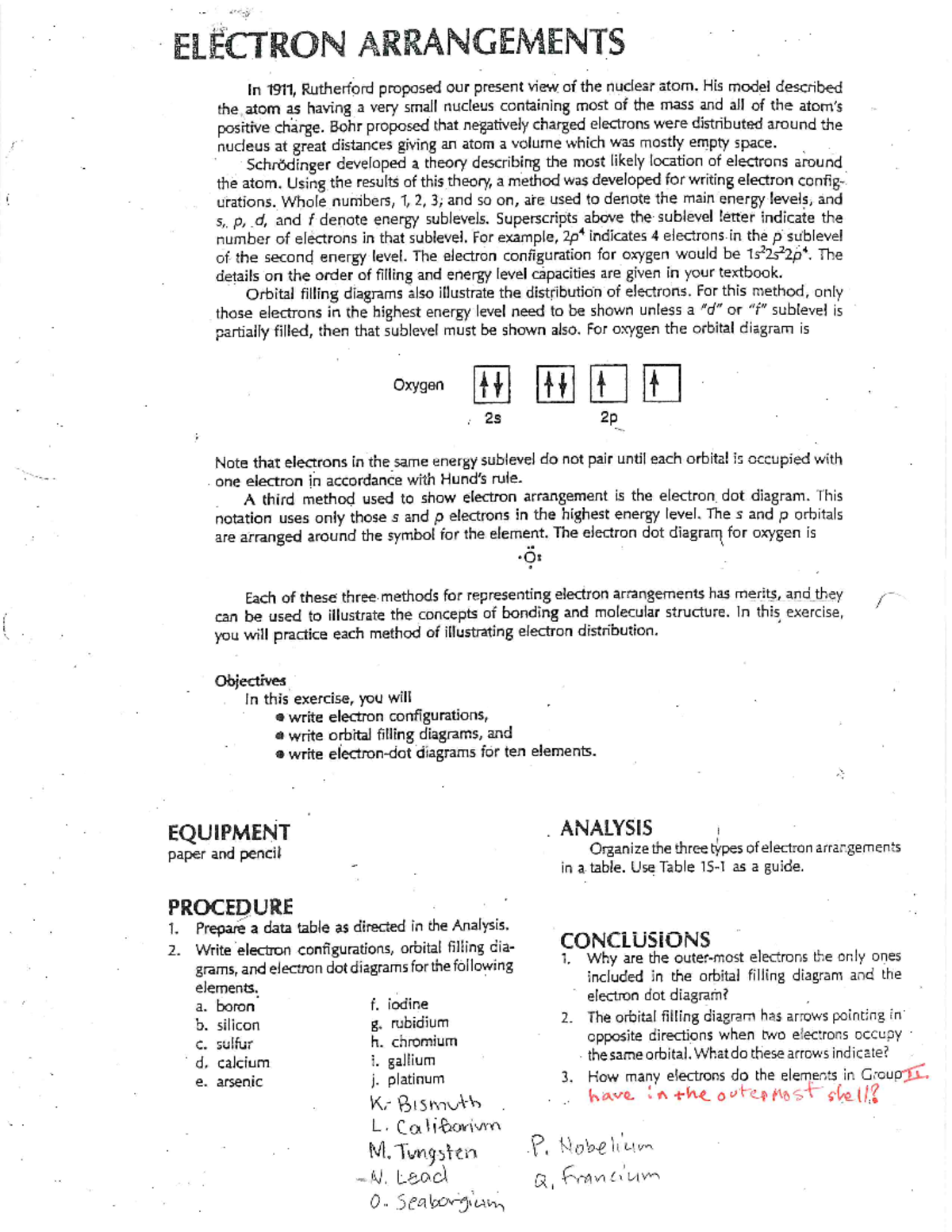 Electron Arrngement Activity Studocu
