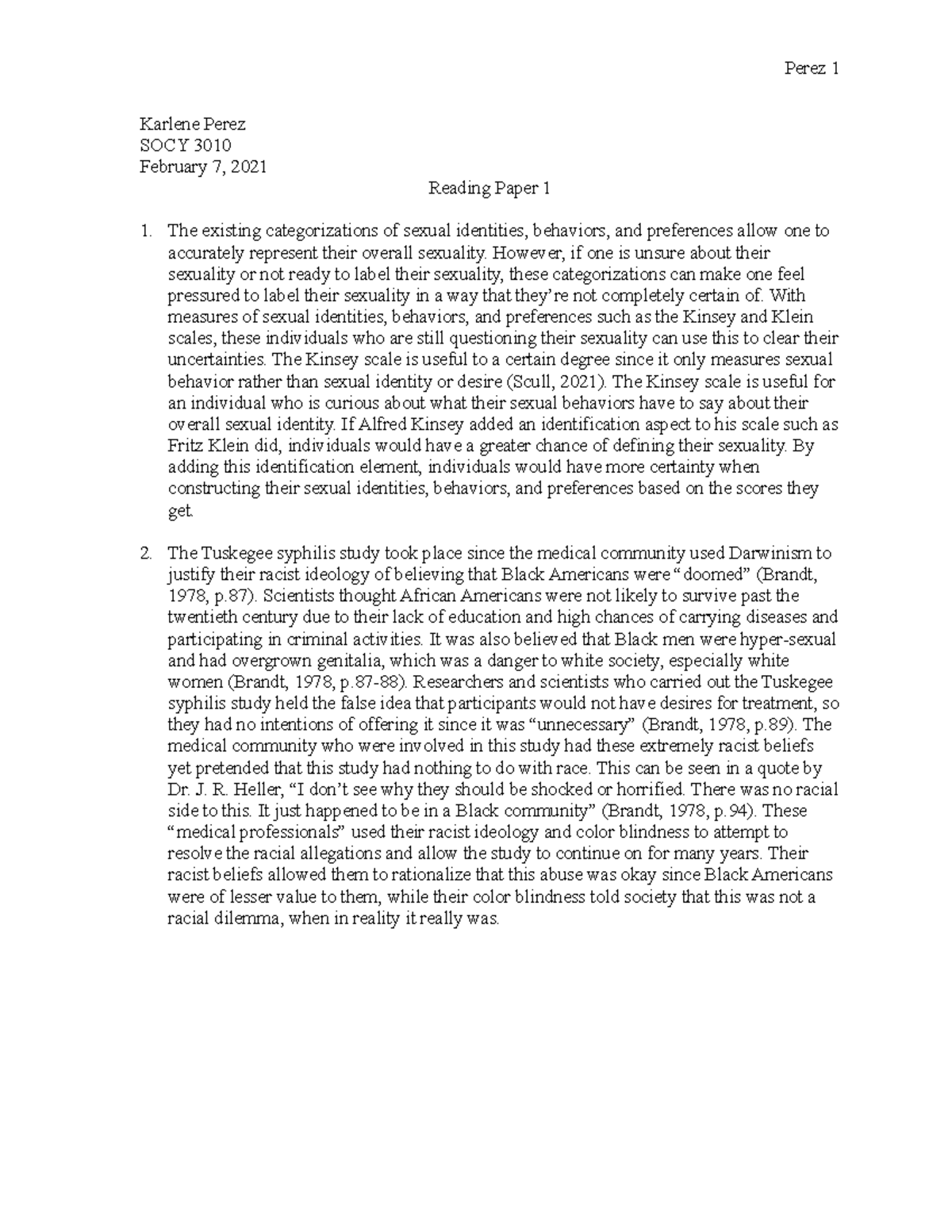 Reading paper 1 SOCY 3010 - Perez 1 Karlene Perez SOCY 3010 February 7 ...