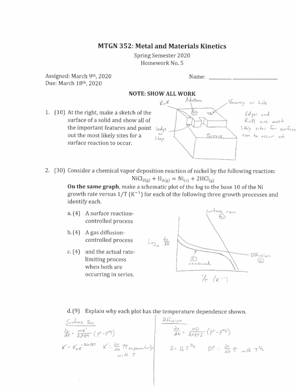 Mines MTGN 352 Metallurgical and Materials Kinetics Surface Reaction ...