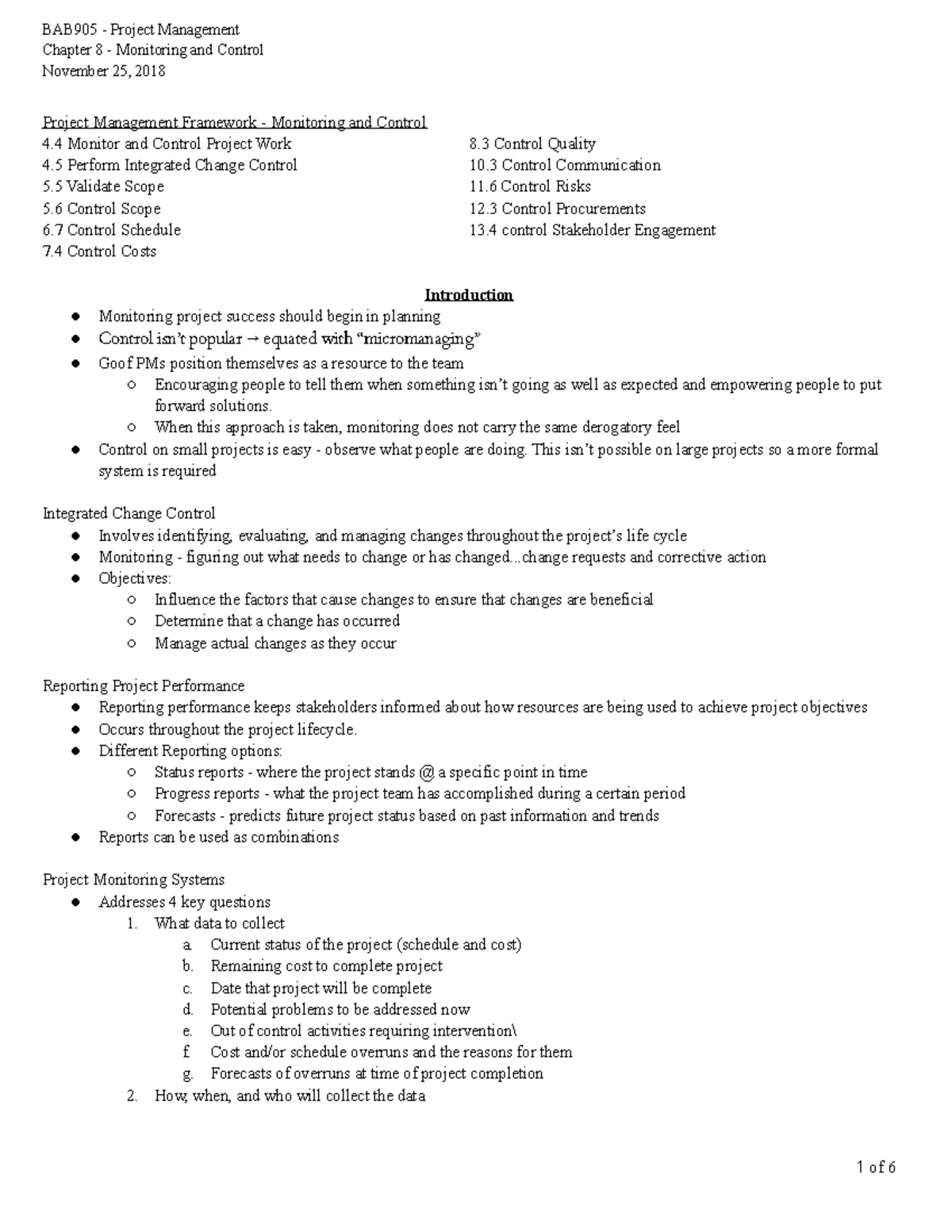 Chapter 8 - Monitoring and Control - BAB905 - Project Management ...
