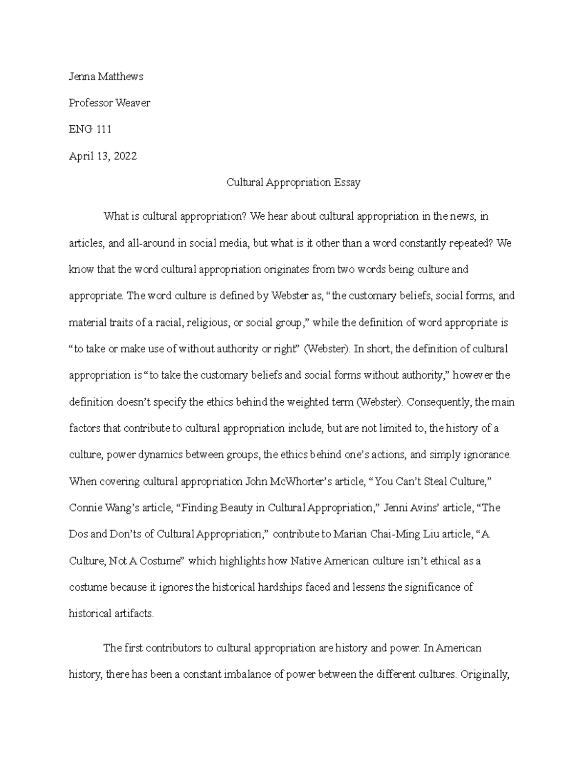 cultural appropriation essay