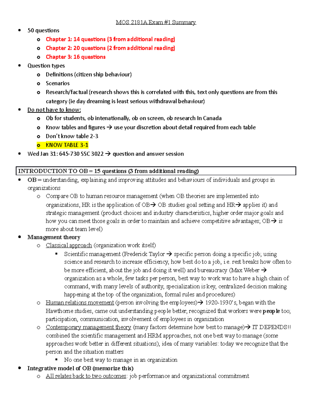 2181 Exam 1 Summary - MOS 2181A Exam Summary 50 questions o Chapter 1: ...