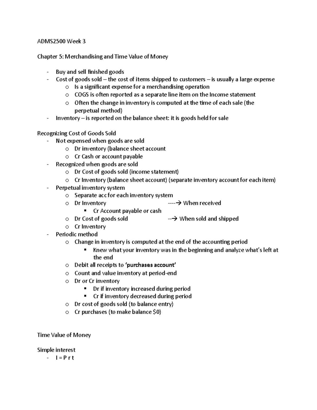 Chapter 5 - Lecture notes 5 - ADMS2500 Week 3 Chapter 5: Merchandising ...