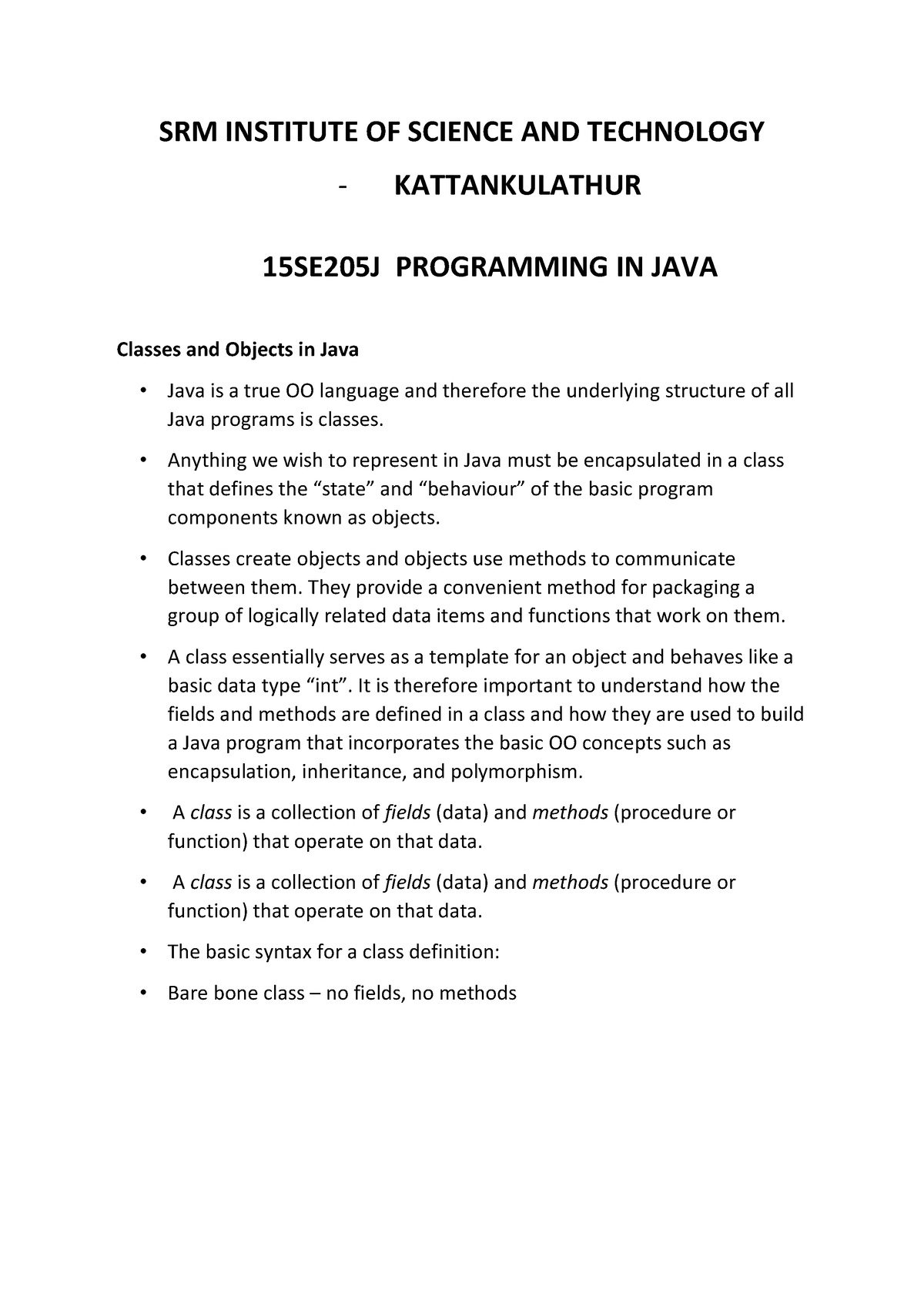 classes-and-objects-in-java-srm-institute-of-science-and-technology