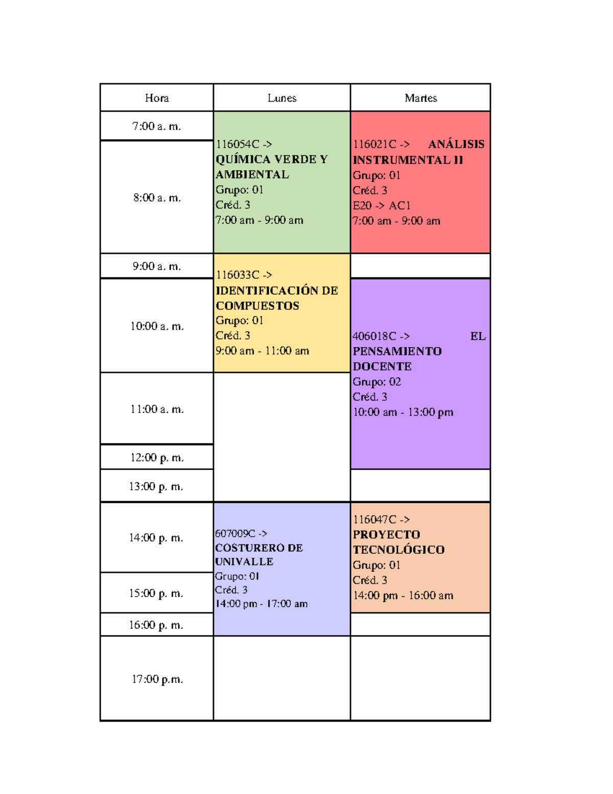 Horario académico univalle 5