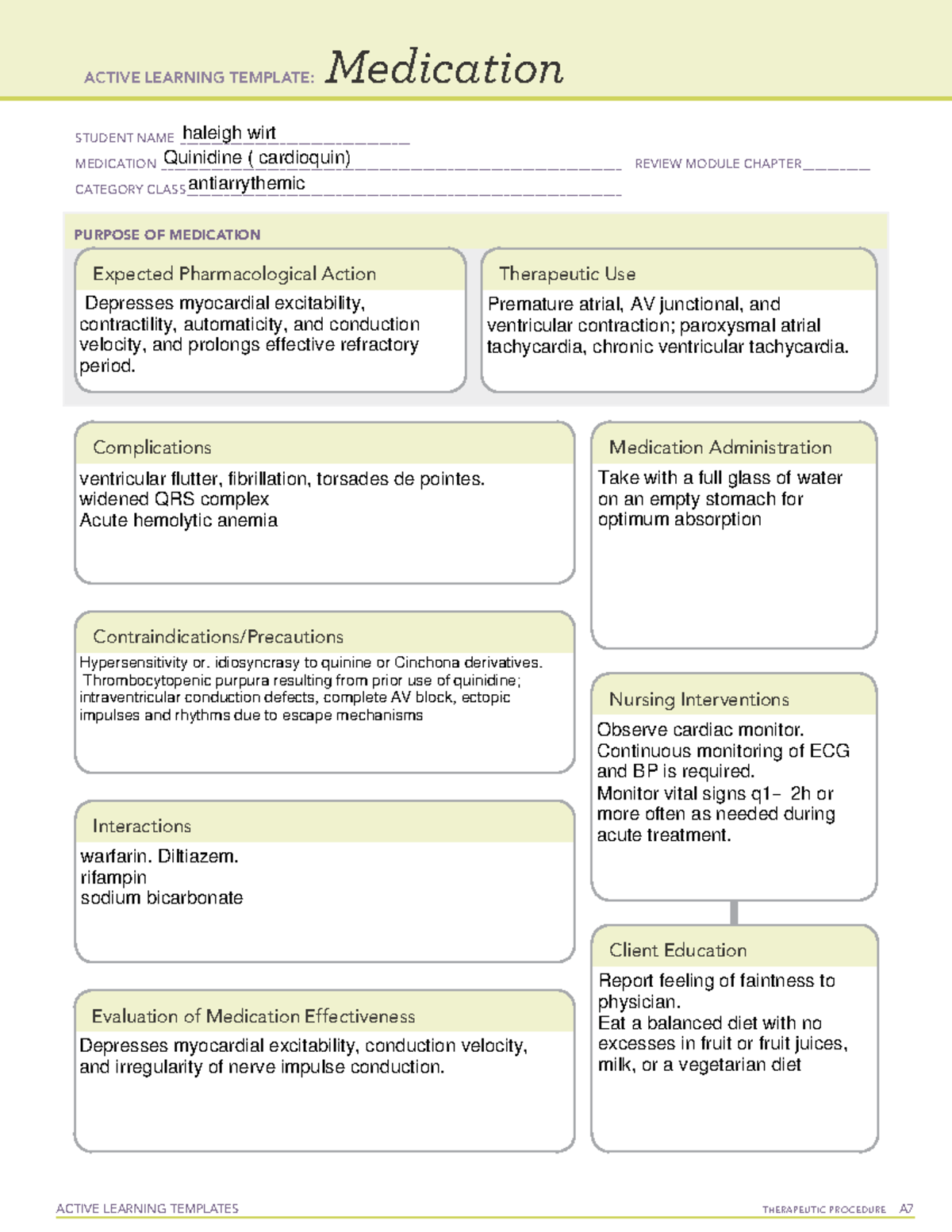 Quinidine - ACTIVE LEARNING TEMPLATES THERAPEUTIC PROCEDURE A ...