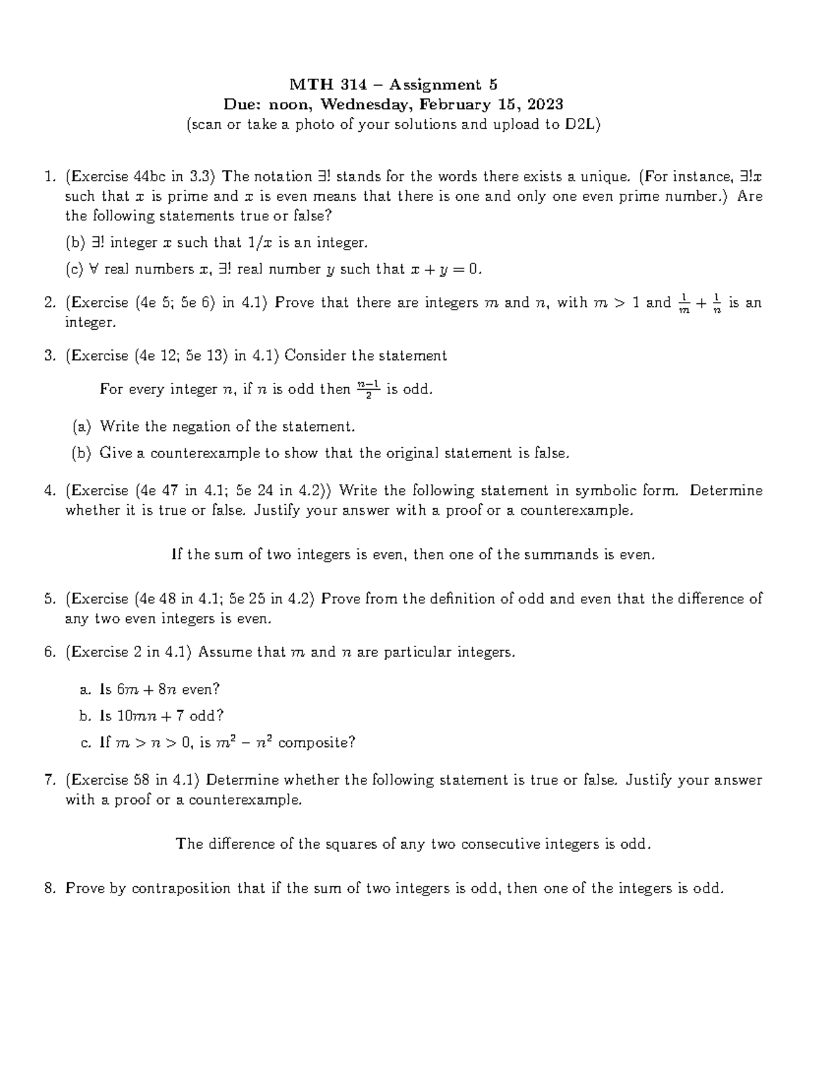 MTH314 - Assignment 05 - MTH 314 – Assignment 5 Due: noon, Wednesday ...