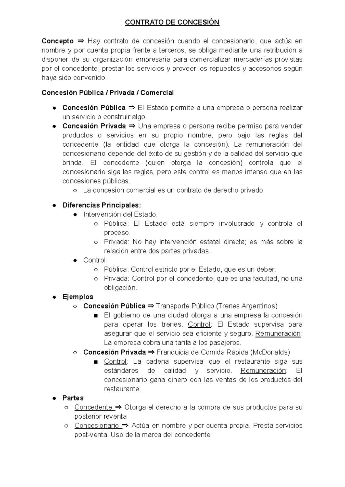 Contrato DE Concesión - CONTRATO DE CONCESIÓN Concepto ⇒ Hay contrato ...