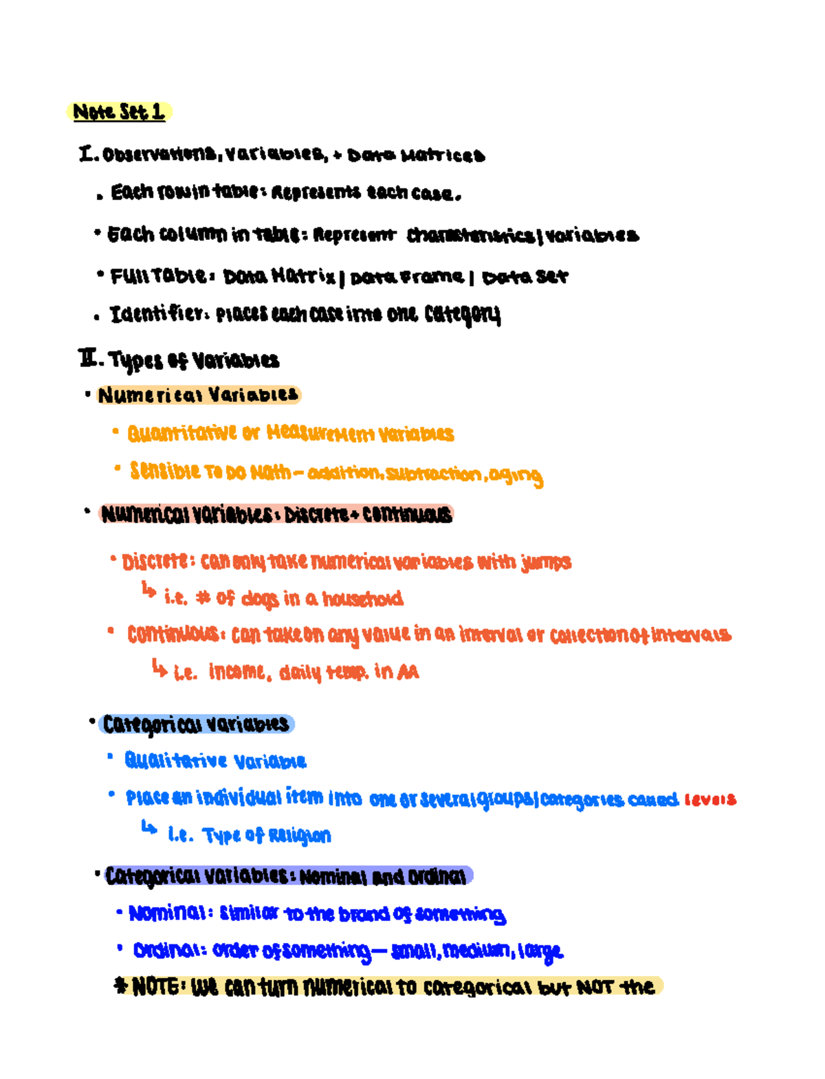 Final Exam Cheat Sheet Vote Set 1 I Observations variables Data