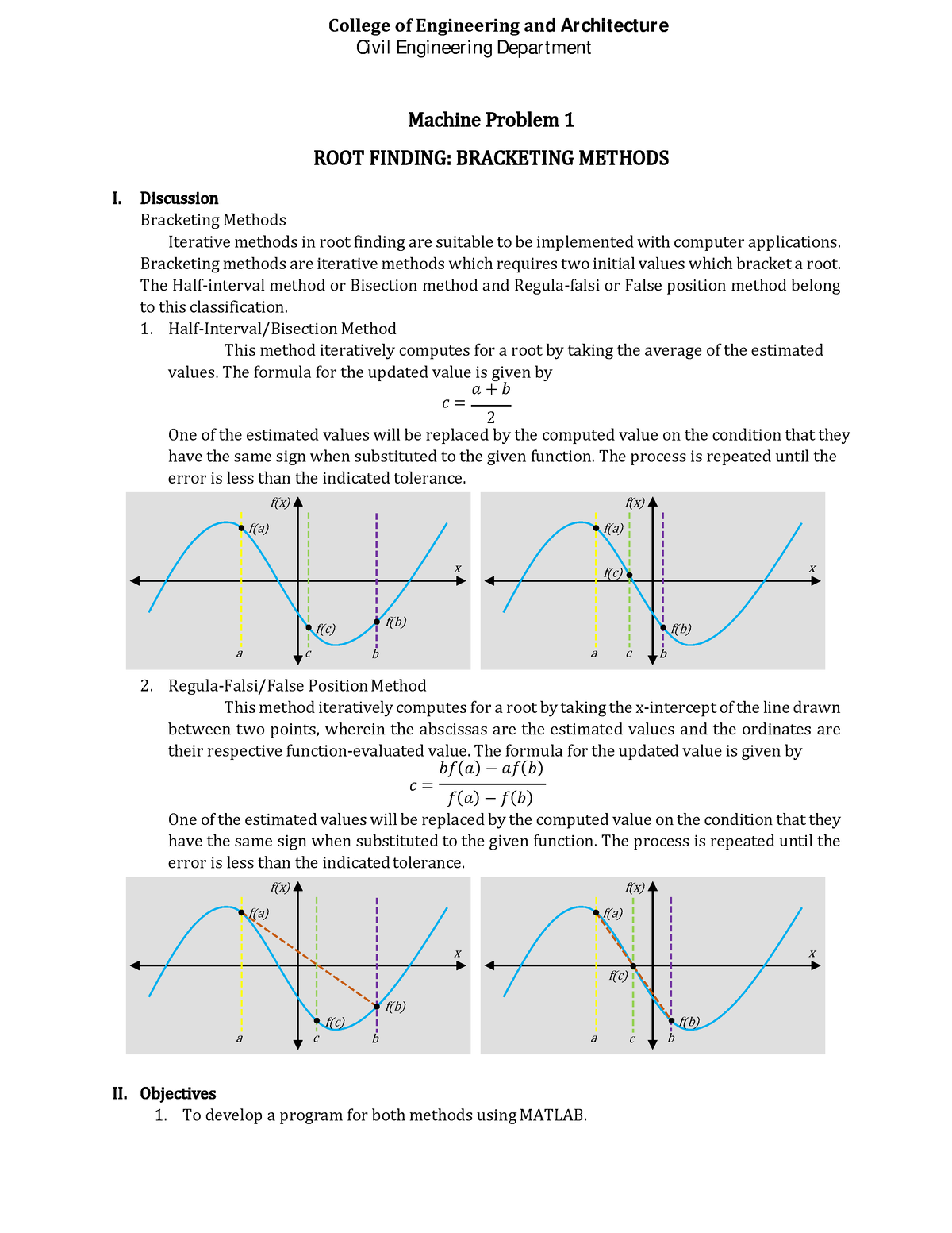 CE09L-MP1 - Numerical Solutions Lecture 1 - I. Discussion Bracketing ...