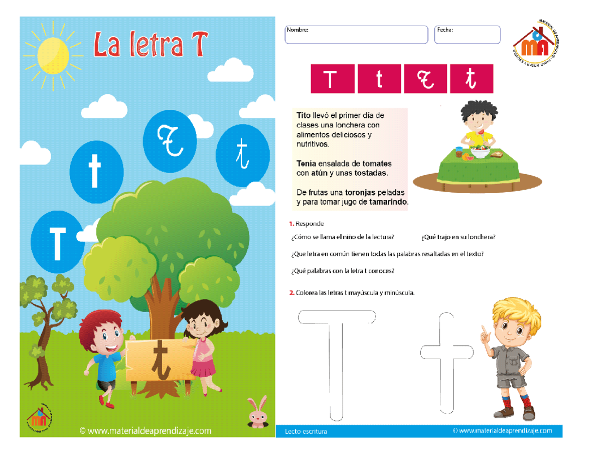 Actividades de lecto-escritura de la letra T - Competencias de lectura ...