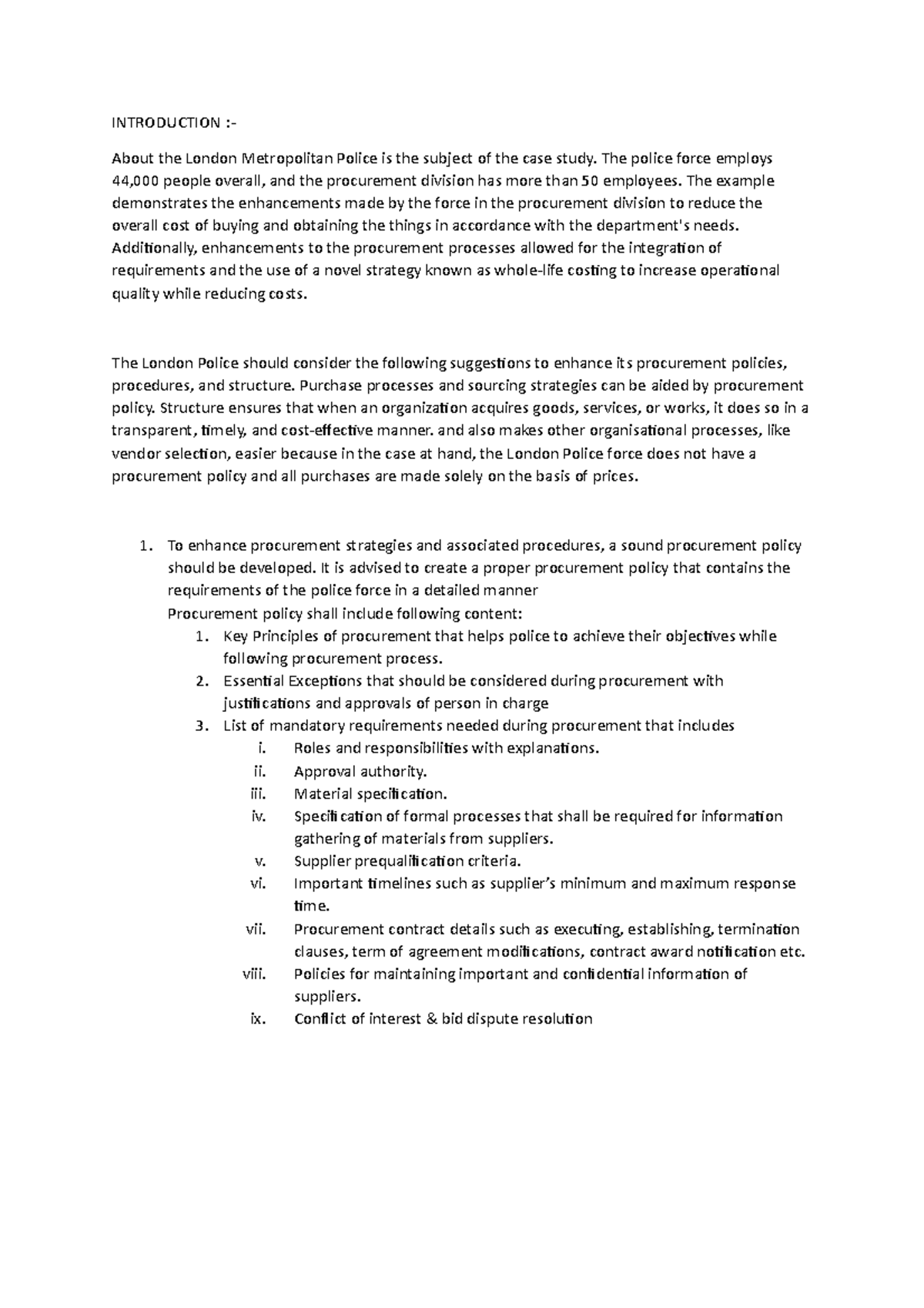 Assignment procur - INTRODUCTION :- About the London Metropolitan ...