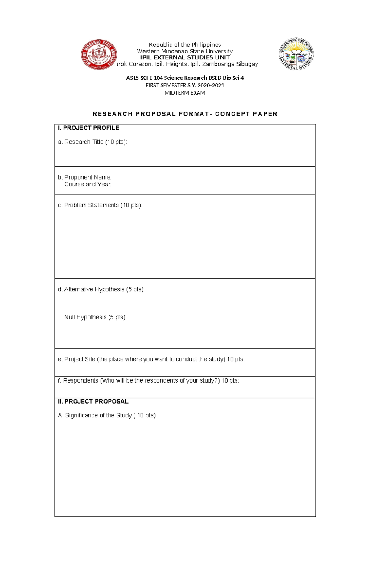 BSED Bio Sci Proposal Format - Republic of the Philippines Western ...