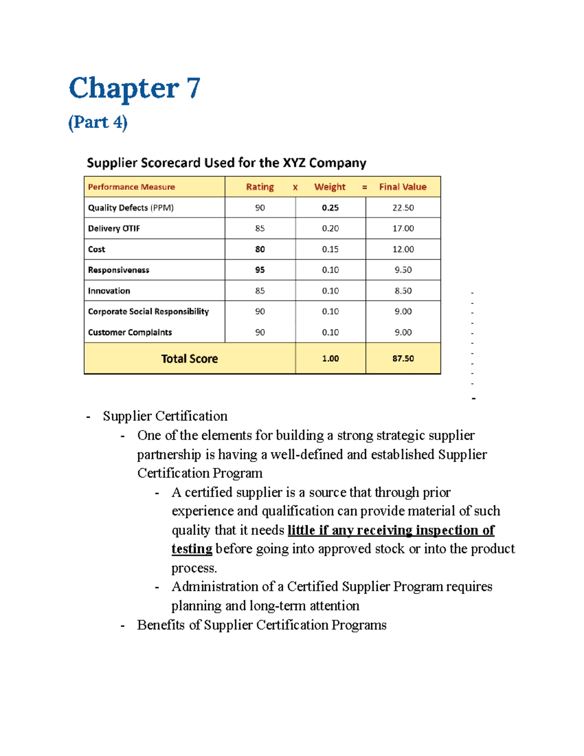 Chapter 7(part4) Supply Chain - Chapter 7 (Part 4) - Supplier ...