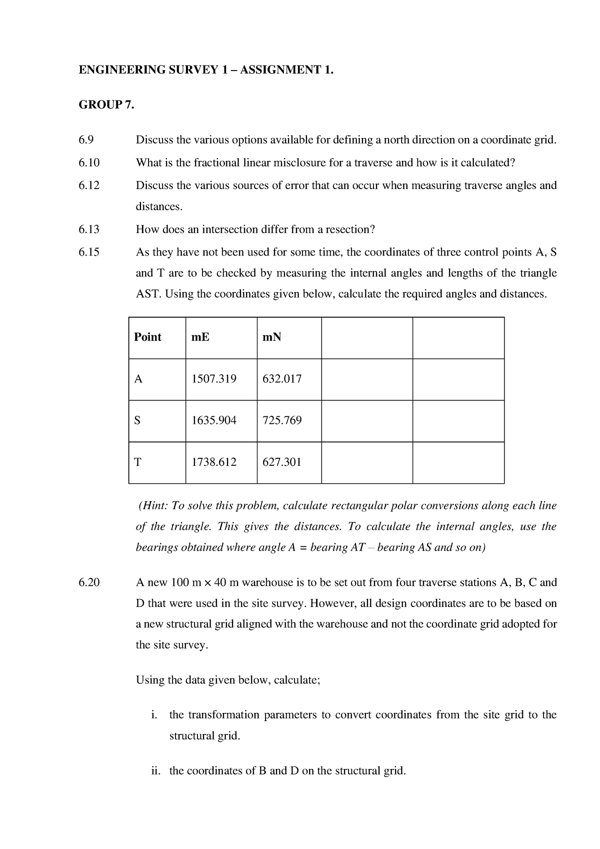 Surveying 1 Assignment - ENGINEERING SURVEY 1 – ASSIGNMENT 1. GROUP 7 ...