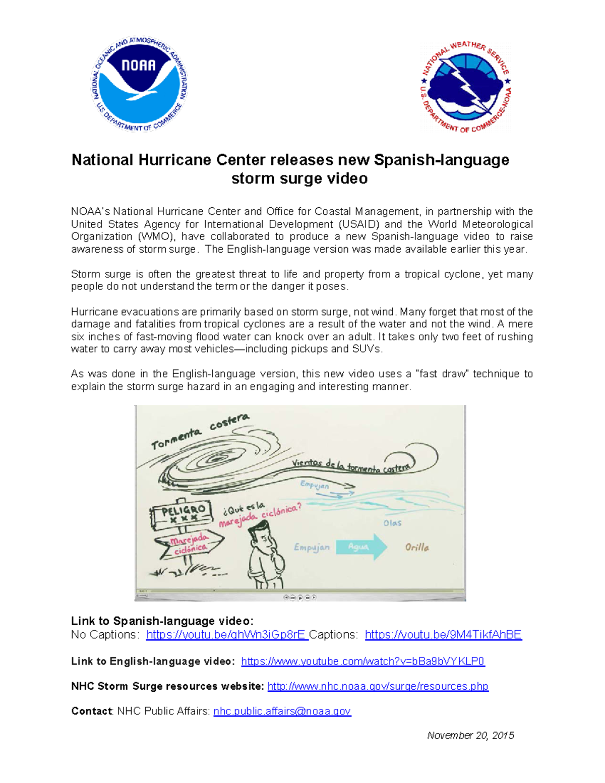 2015 1120 pa Spanish Storm Surge Video en National Hurricane Center