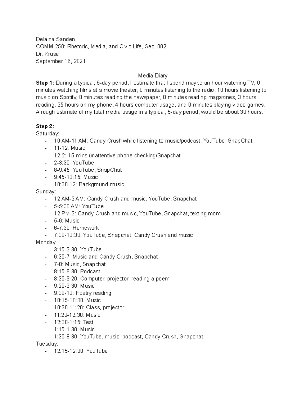 Media Diary and Analysis - Delaina Sanden COMM 250: Rhetoric, Media ...