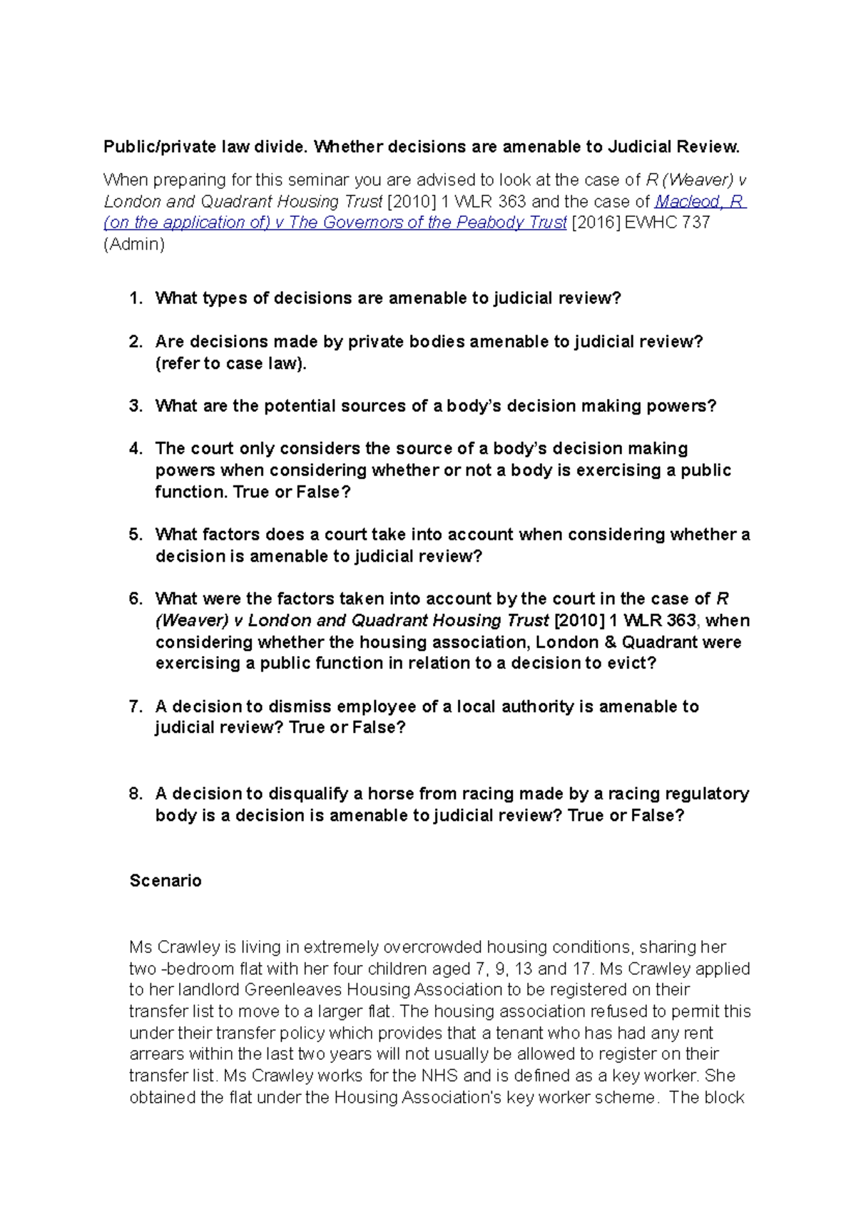 SGS 1 Public Private law divide Amenable to Judicial Review LAW5WIL