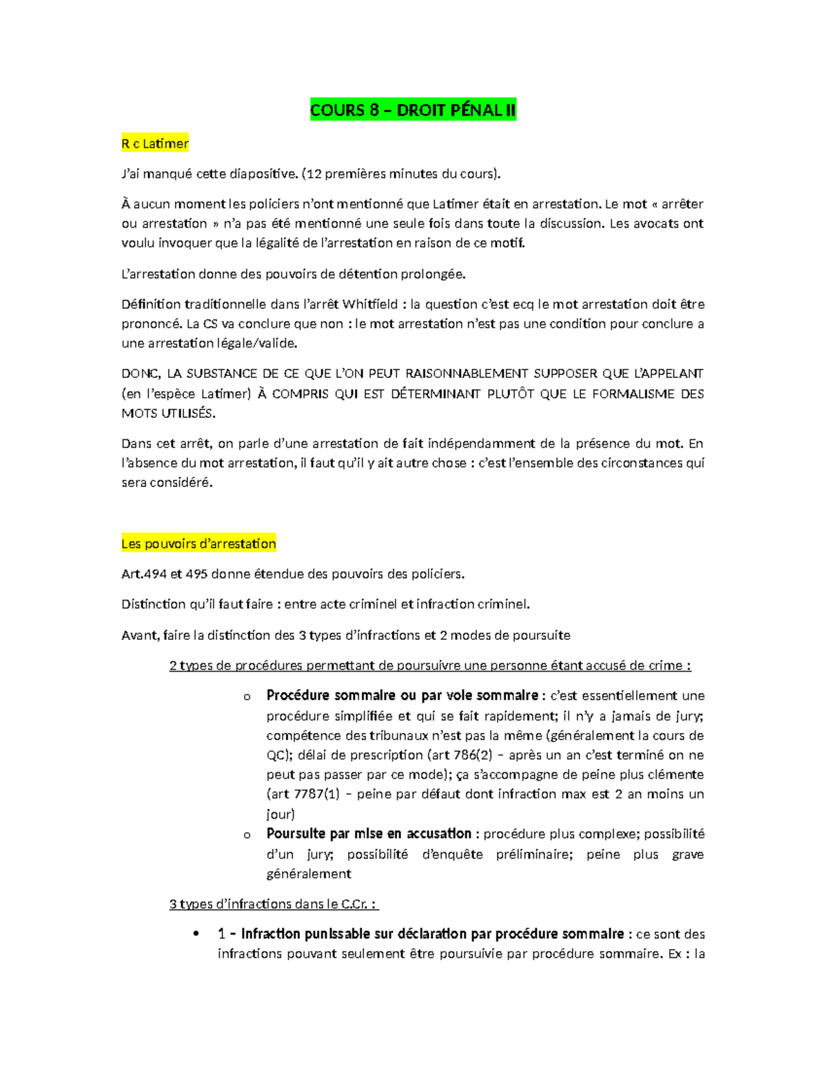 Cours 8 droit pénal 2 - COURS 8 – DROIT PÉNAL II R c Latimer J’ai ...