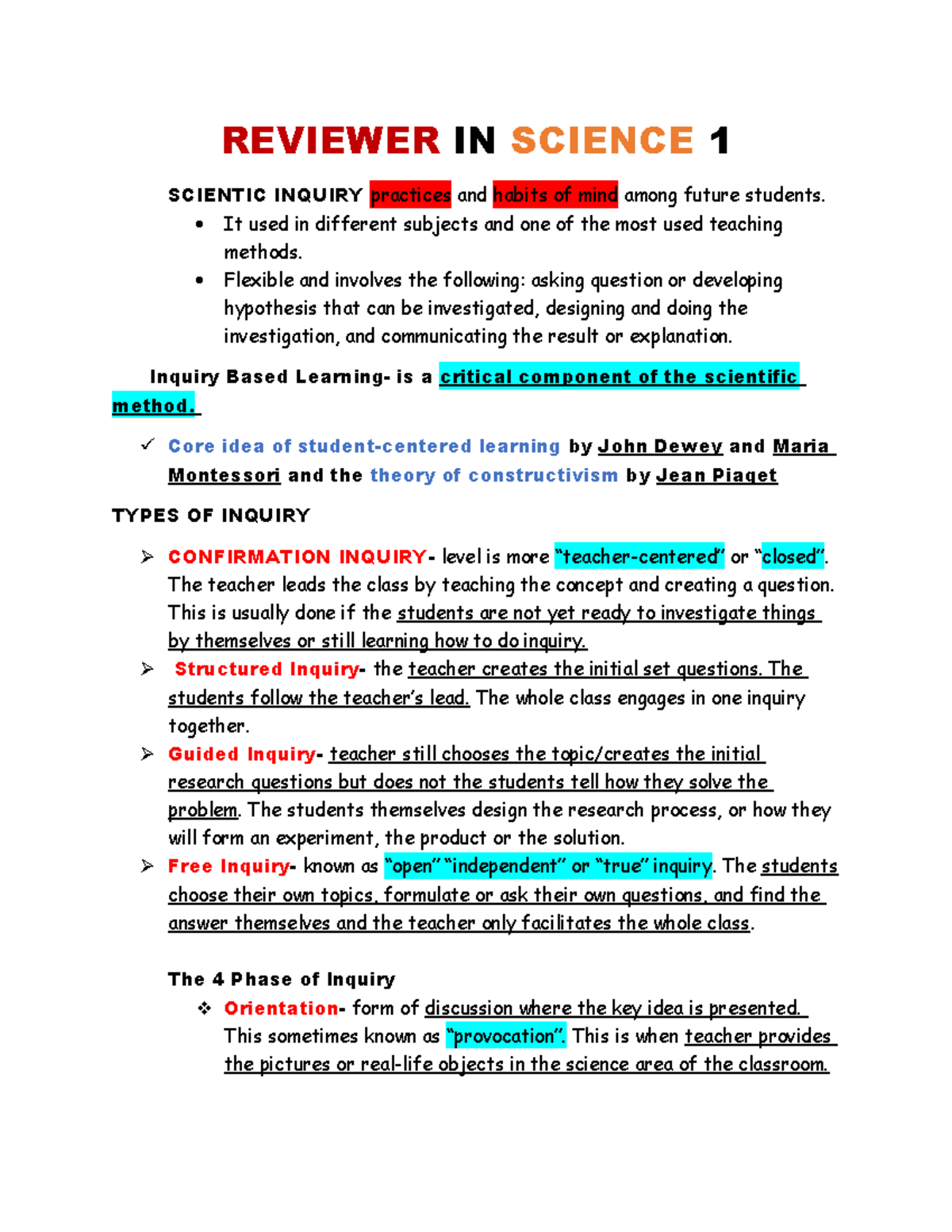 Reviewer IN Science 1 - REVIEWER IN SCIENCE 1 SCIENTIC INQUIRY ...