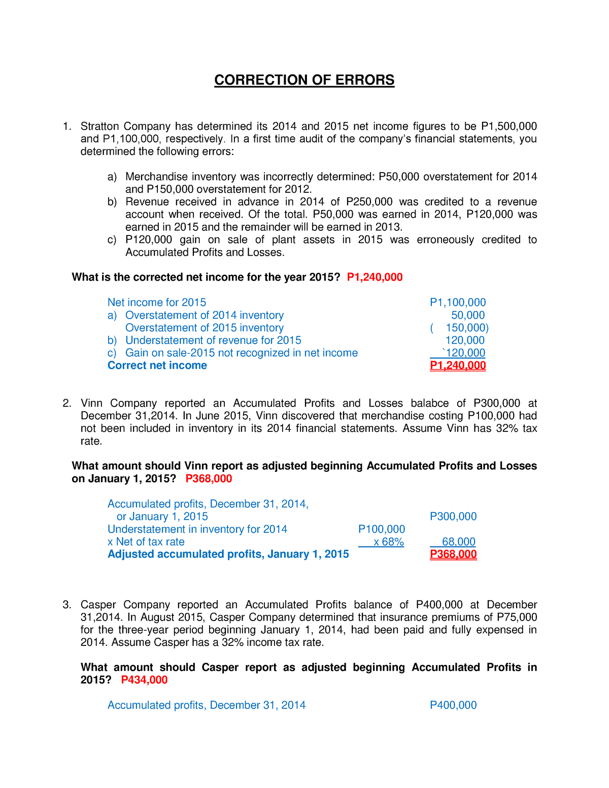 Pdfcoffee - Notes - CORRECTION OF ERRORS Stratton Company has ...